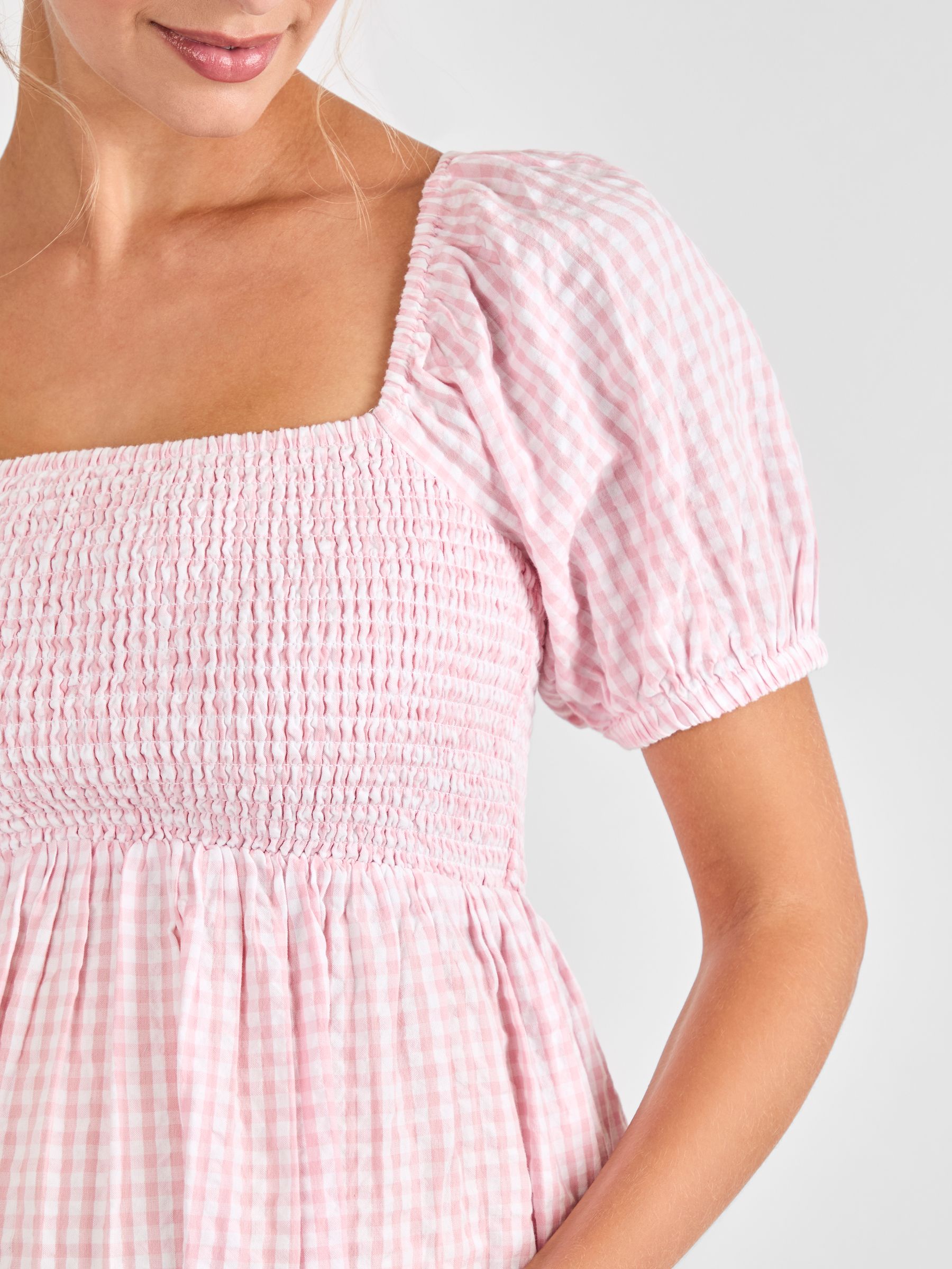 Pink Gingham Shirred Maternity Midi Dress - Image 4 of 4