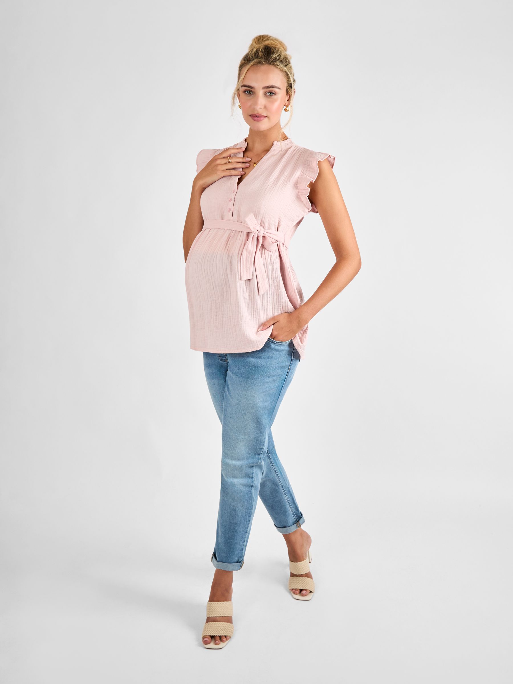 Rose Maternity Frill Sleeve Textured 100% Cotton Blouse - Image 3 of 4
