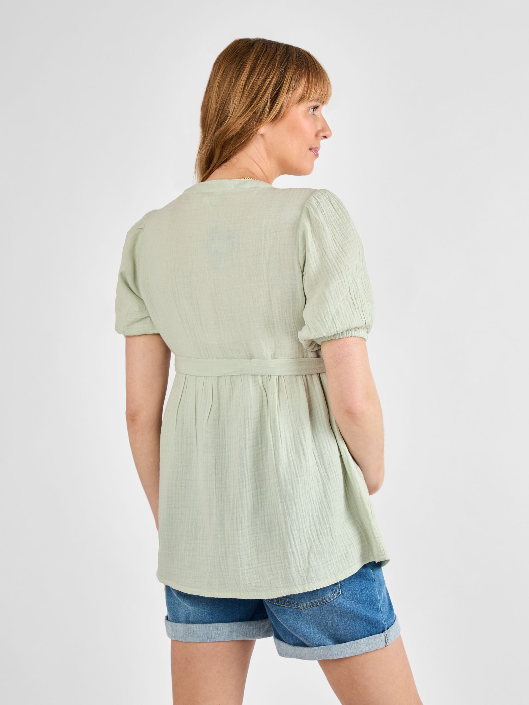 Green Short Sleeve Textured Maternity Blouse - Image 2 of 4