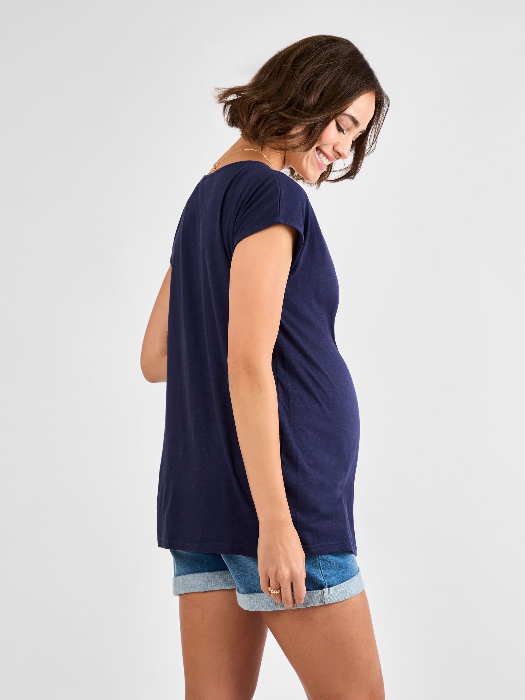 Navy V-Neck Maternity Cotton T-Shirt - Image 2 of 4
