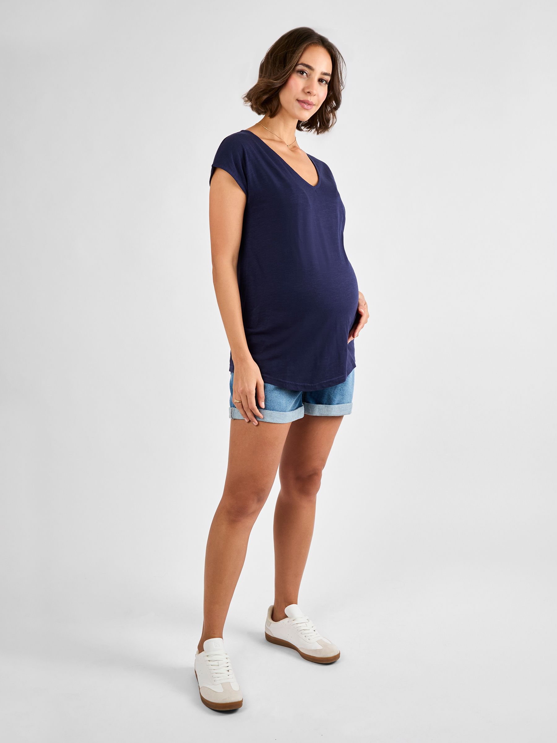 Navy V-Neck Maternity Cotton T-Shirt - Image 3 of 4