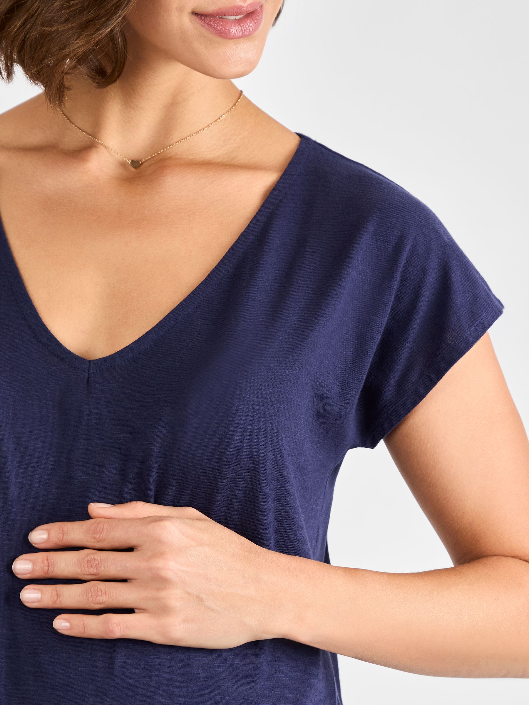 Navy V-Neck Maternity Cotton T-Shirt - Image 4 of 4