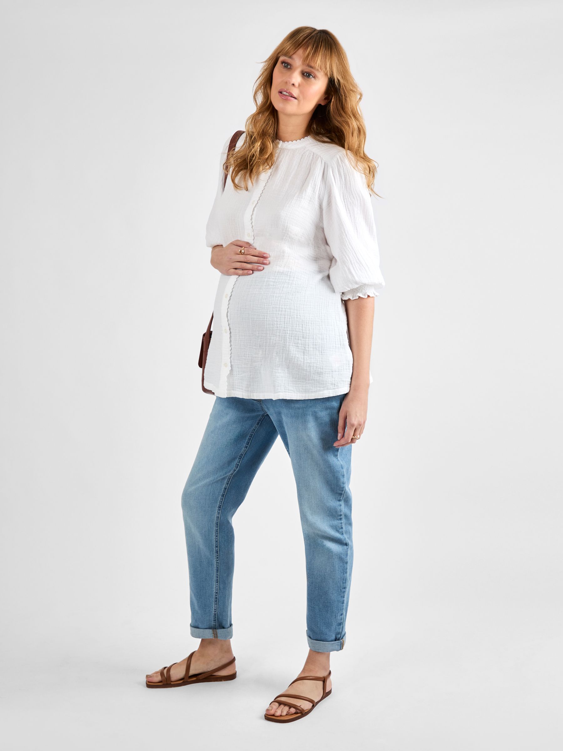White Button Through Textured Maternity Blouse - Image 1 of 4