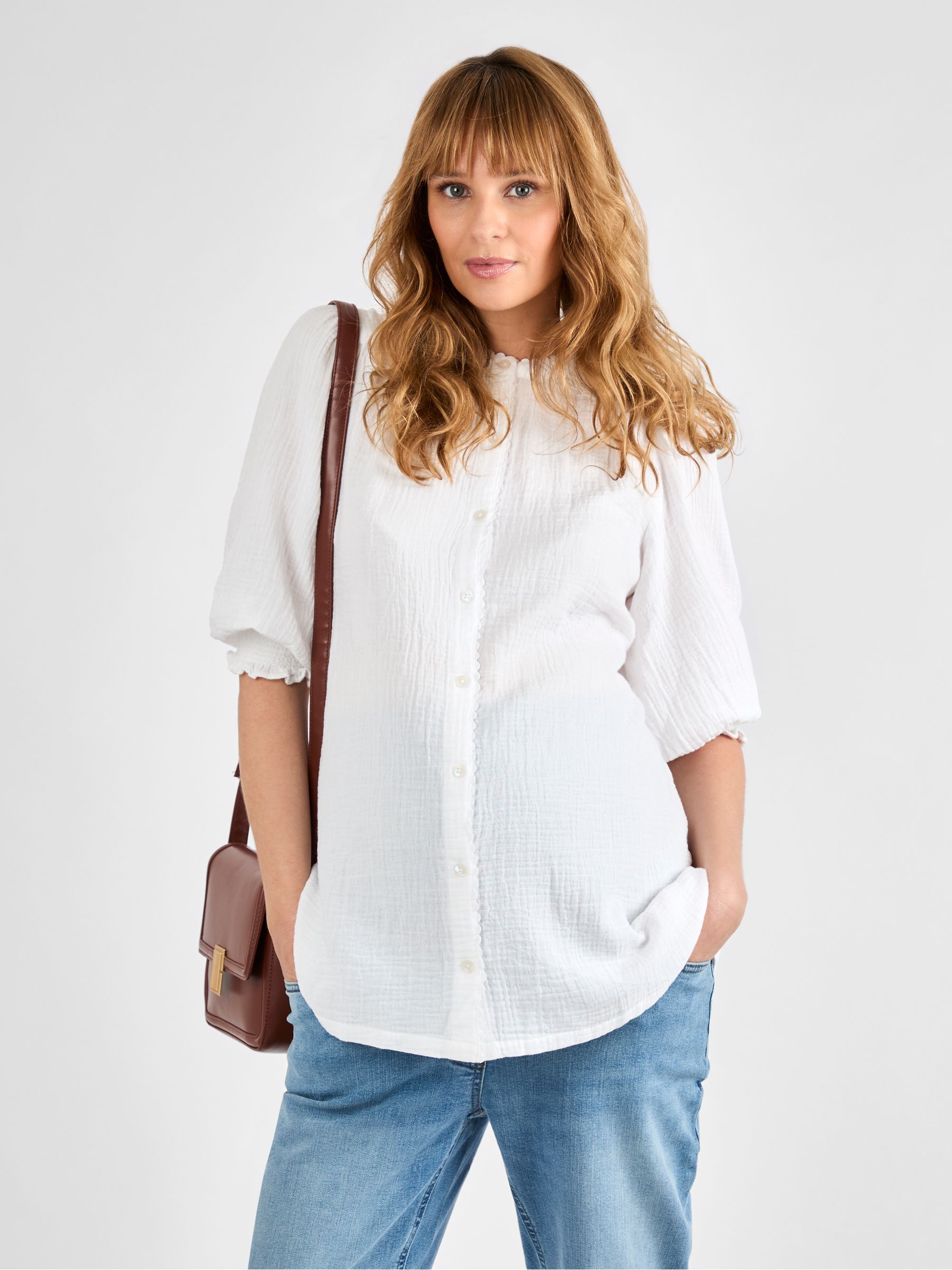 White Button Through Textured Maternity Blouse - Image 3 of 4