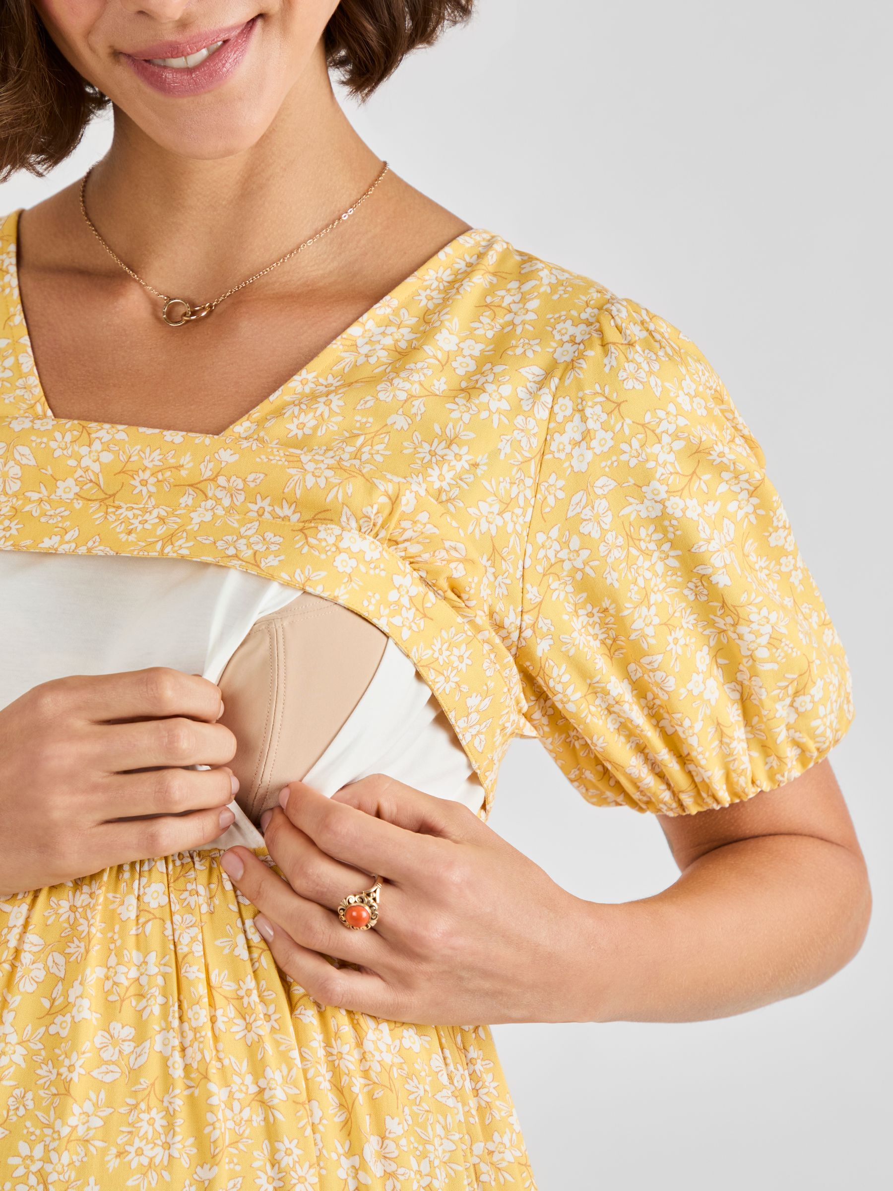 white and gold maternity dress Maternity Skye Satin Floral Print Dress