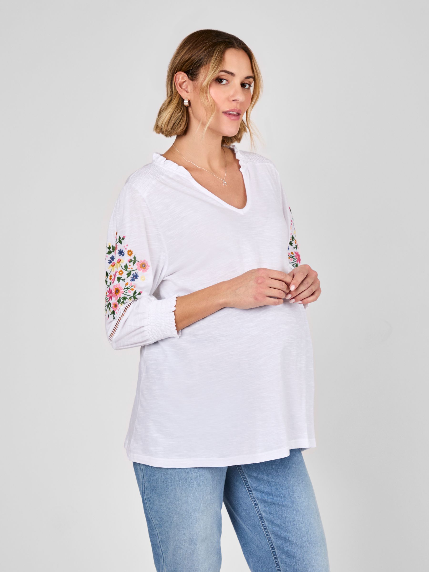 White Maternity Embroidered Jersey Top - Image 1 of 4