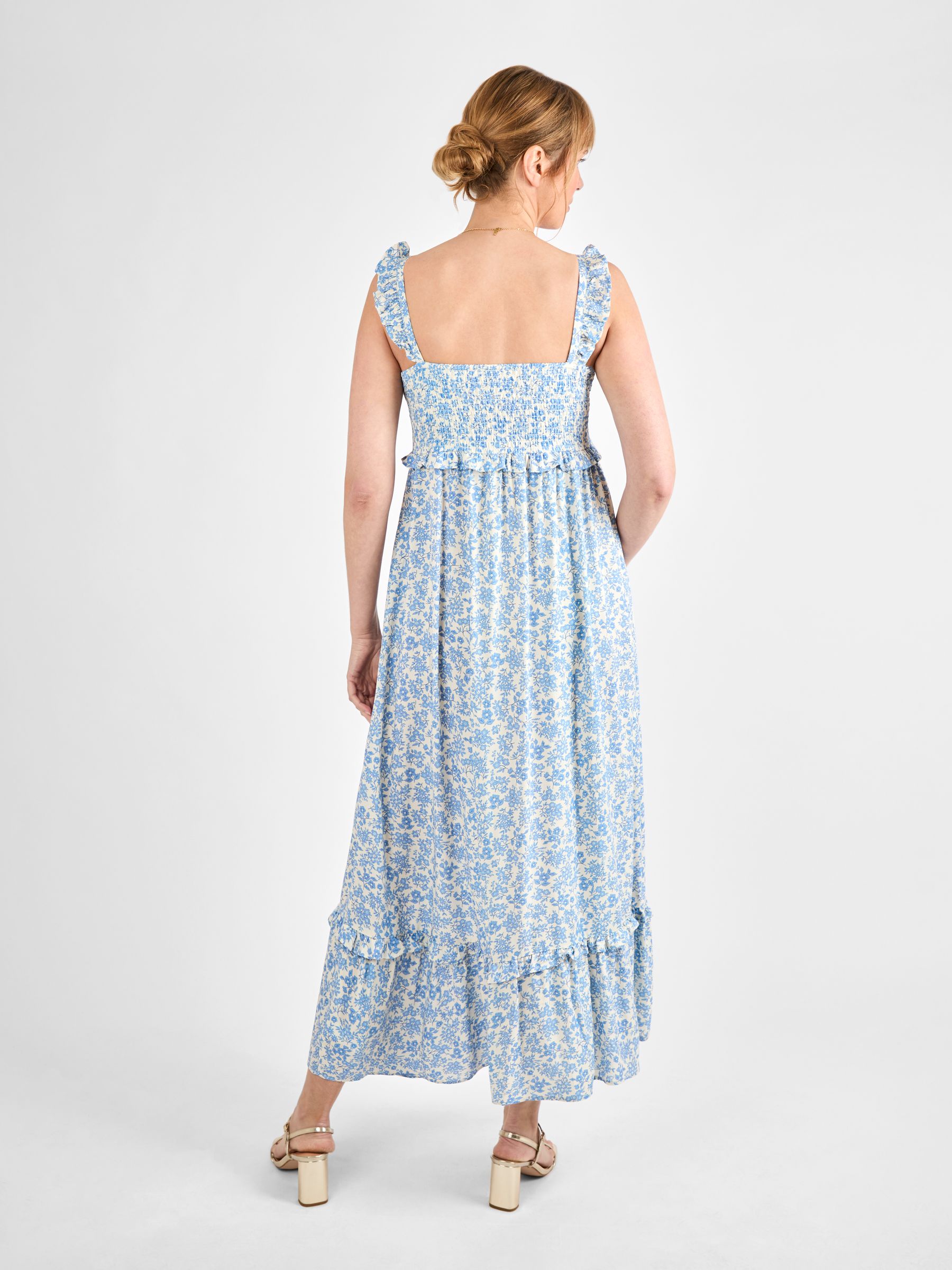 Cream Floral Frill Sleeve Maternity Midaxi Dress - Image 3 of 5