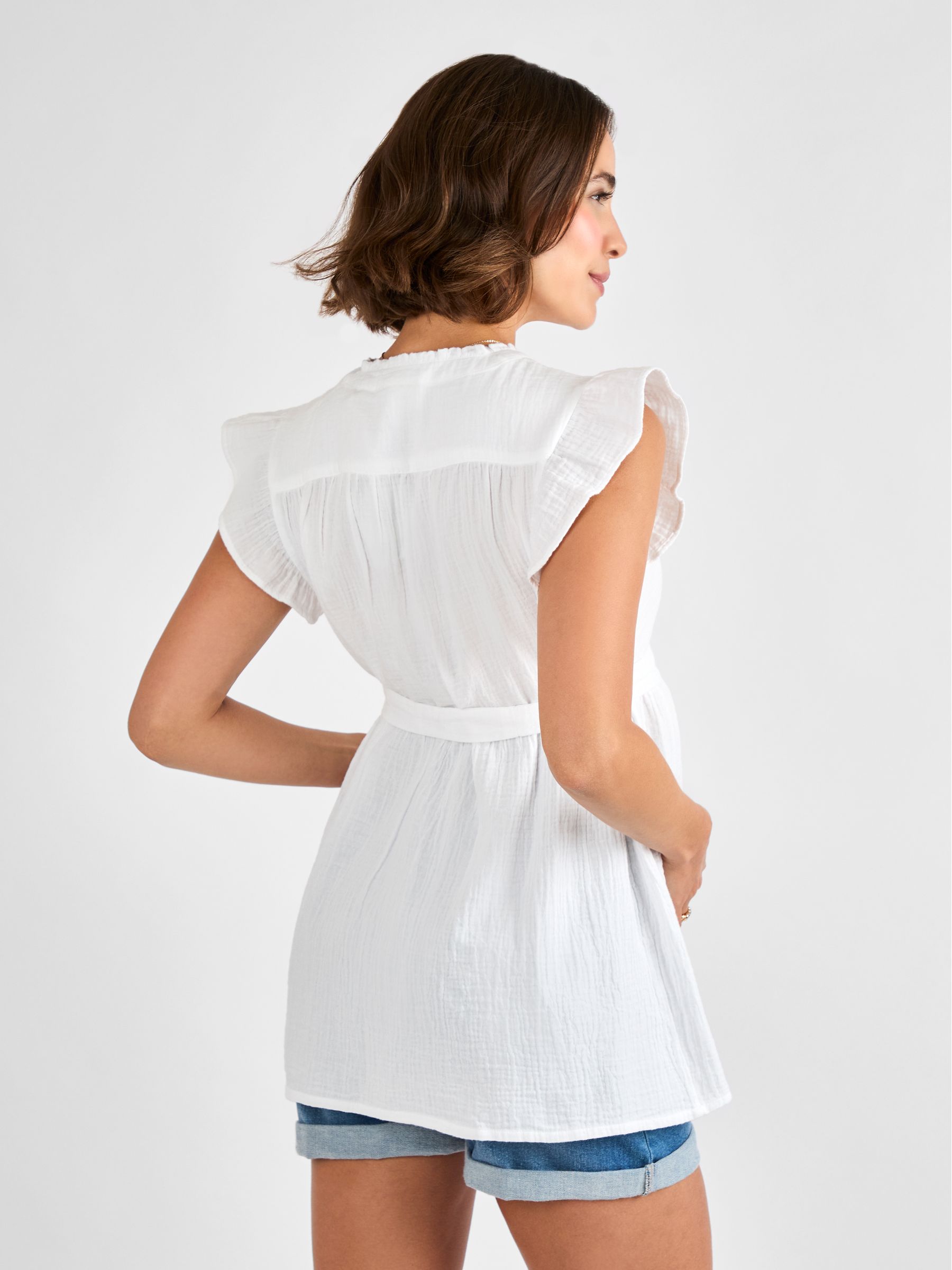White Frill Sleeve Textured Maternity Blouse - Image 2 of 4