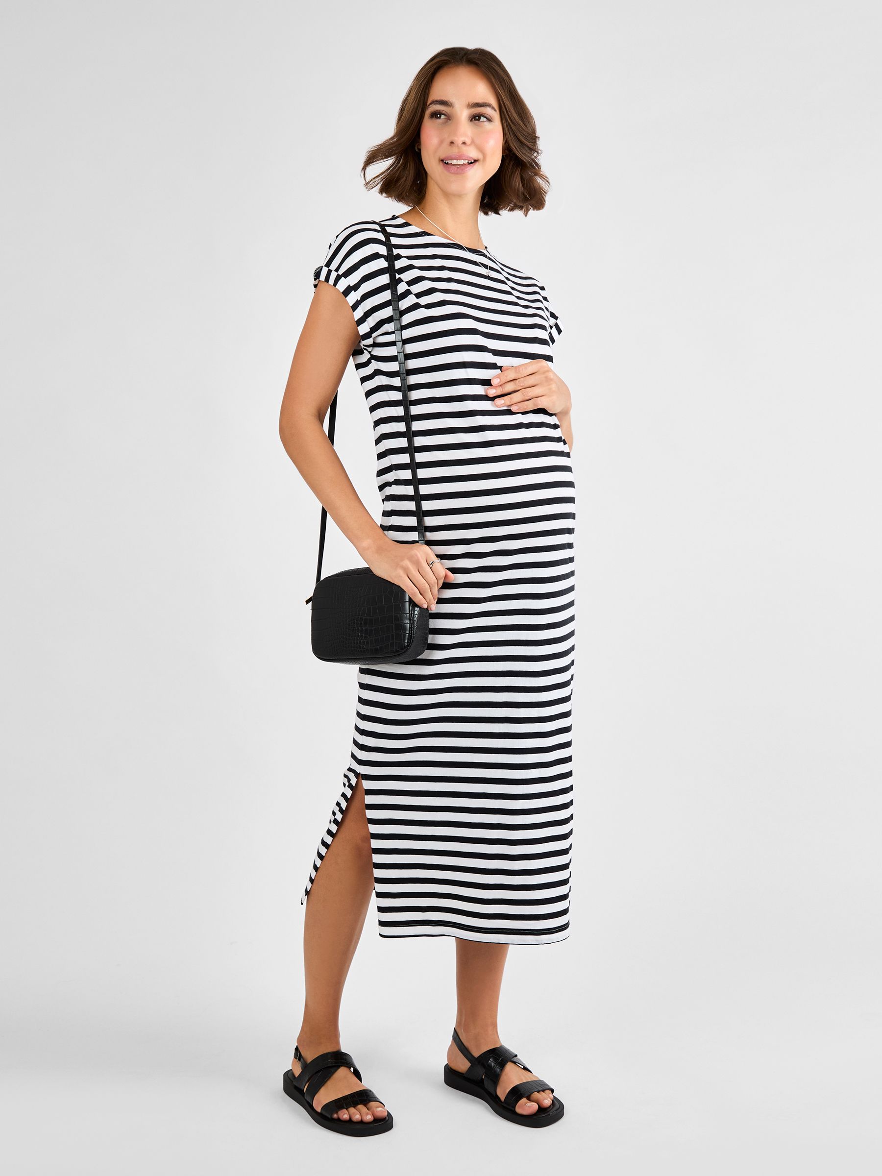 maternity shirt dress Anna-Kaci Women's Maternity Button Down Shirt Dress with Adjustable Tie Waist Collared Midi Dress, Small 4-6 / Green