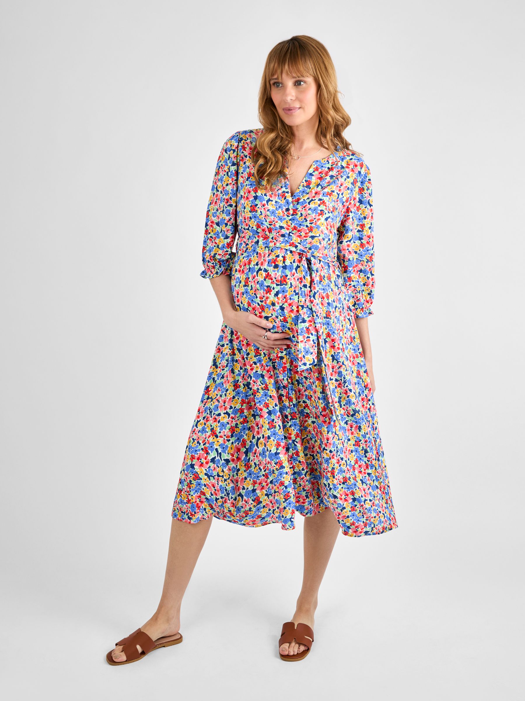Multi Floral Button Through Maternity Midi Dress - Image 3 of 4