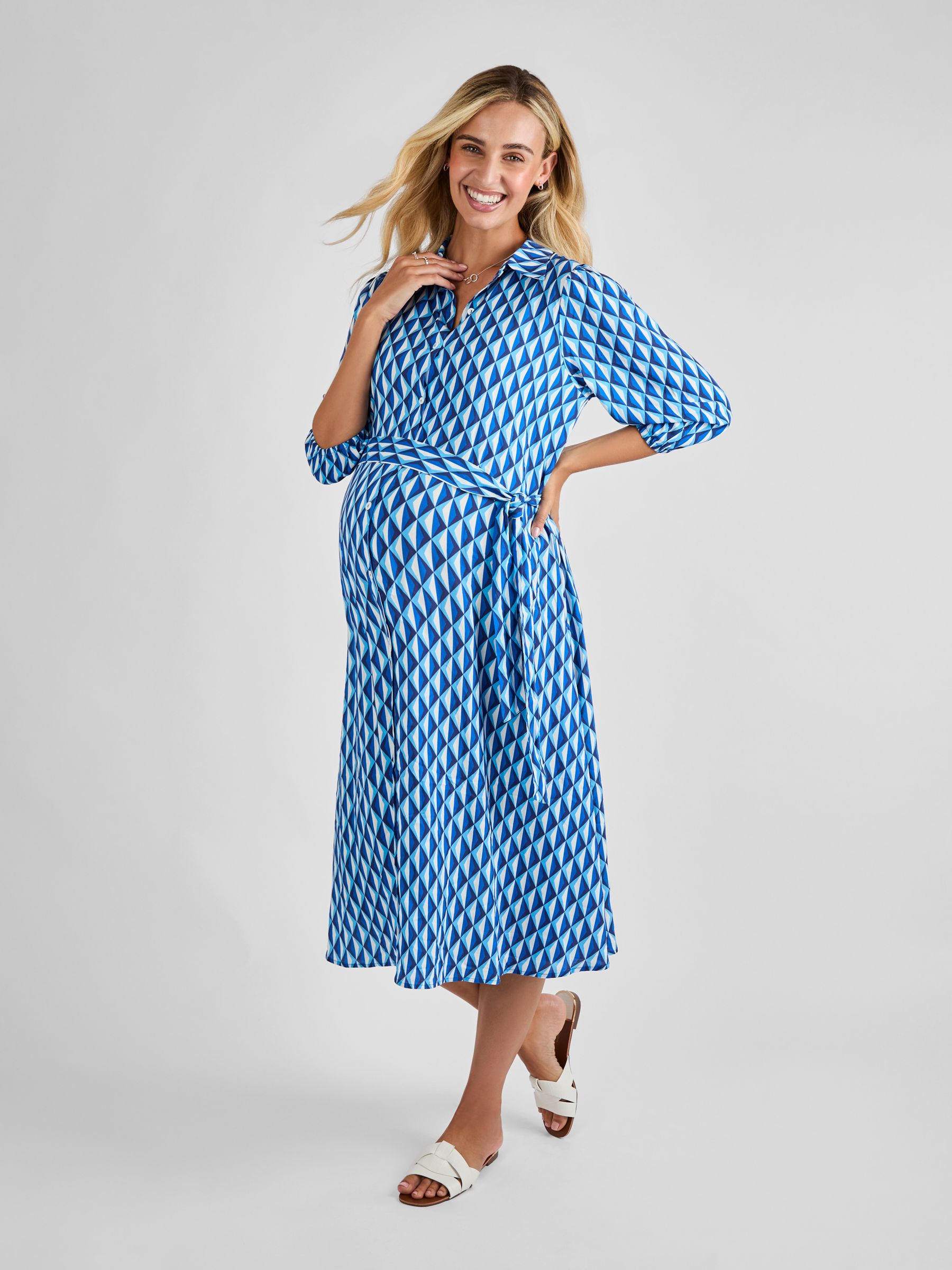 Blue Button Through Maternity Midi Shirt Dress - Image 3 of 4
