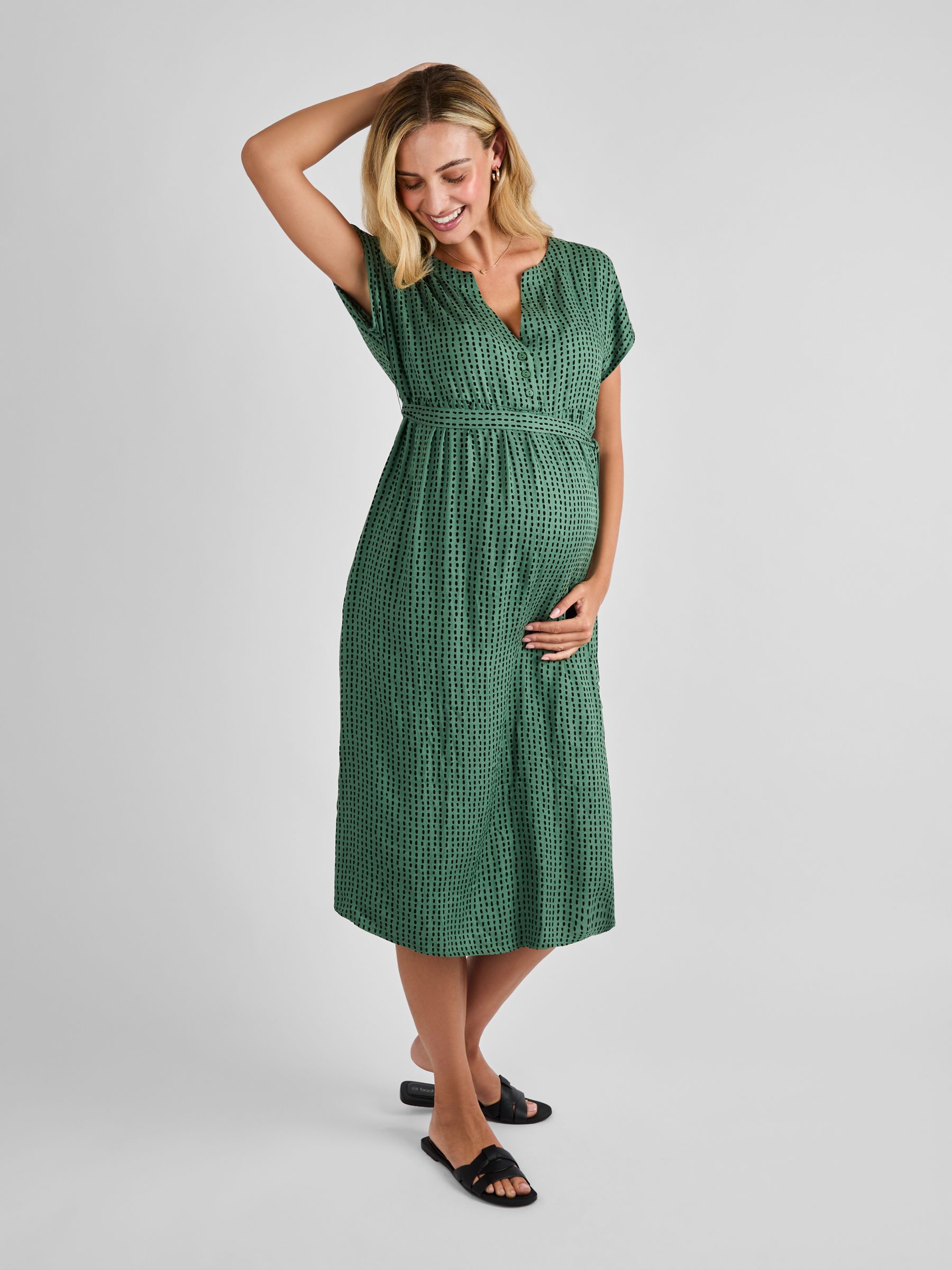 Khaki Button Front Maternity Midi Dress - Image 3 of 4