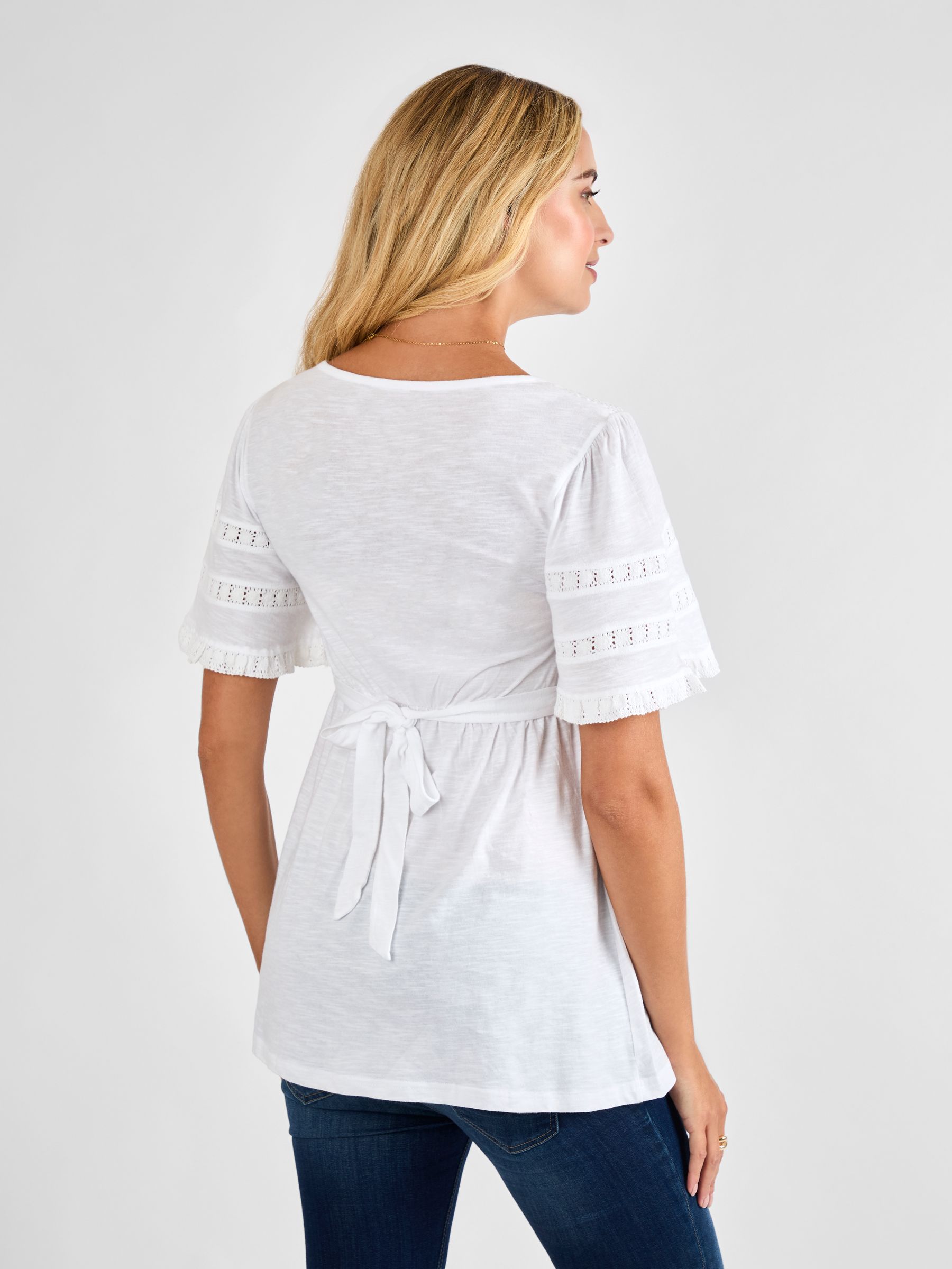 White Broderie Lace Trim Maternity Jersey Top - Image 2 of 4