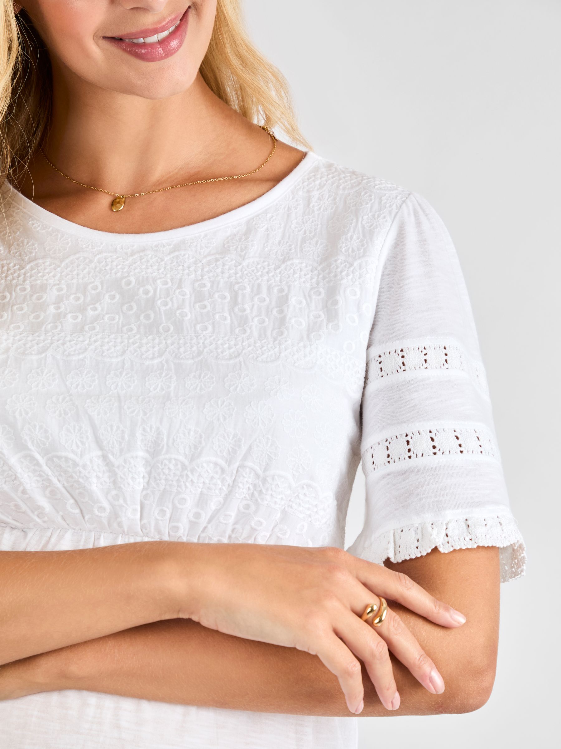 White Broderie Lace Trim Maternity Jersey Top - Image 4 of 4