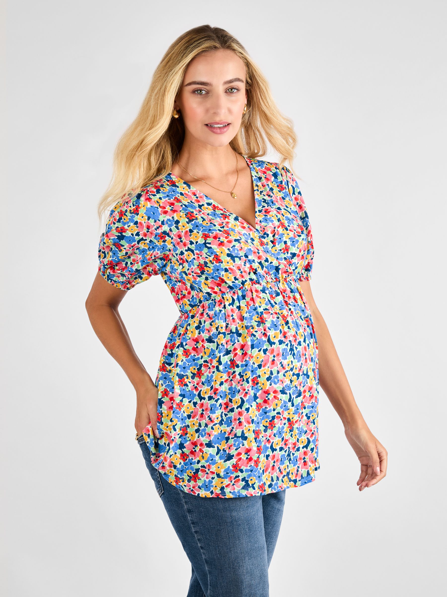 Multi Floral V-Neck Maternity Blouse - Image 2 of 5