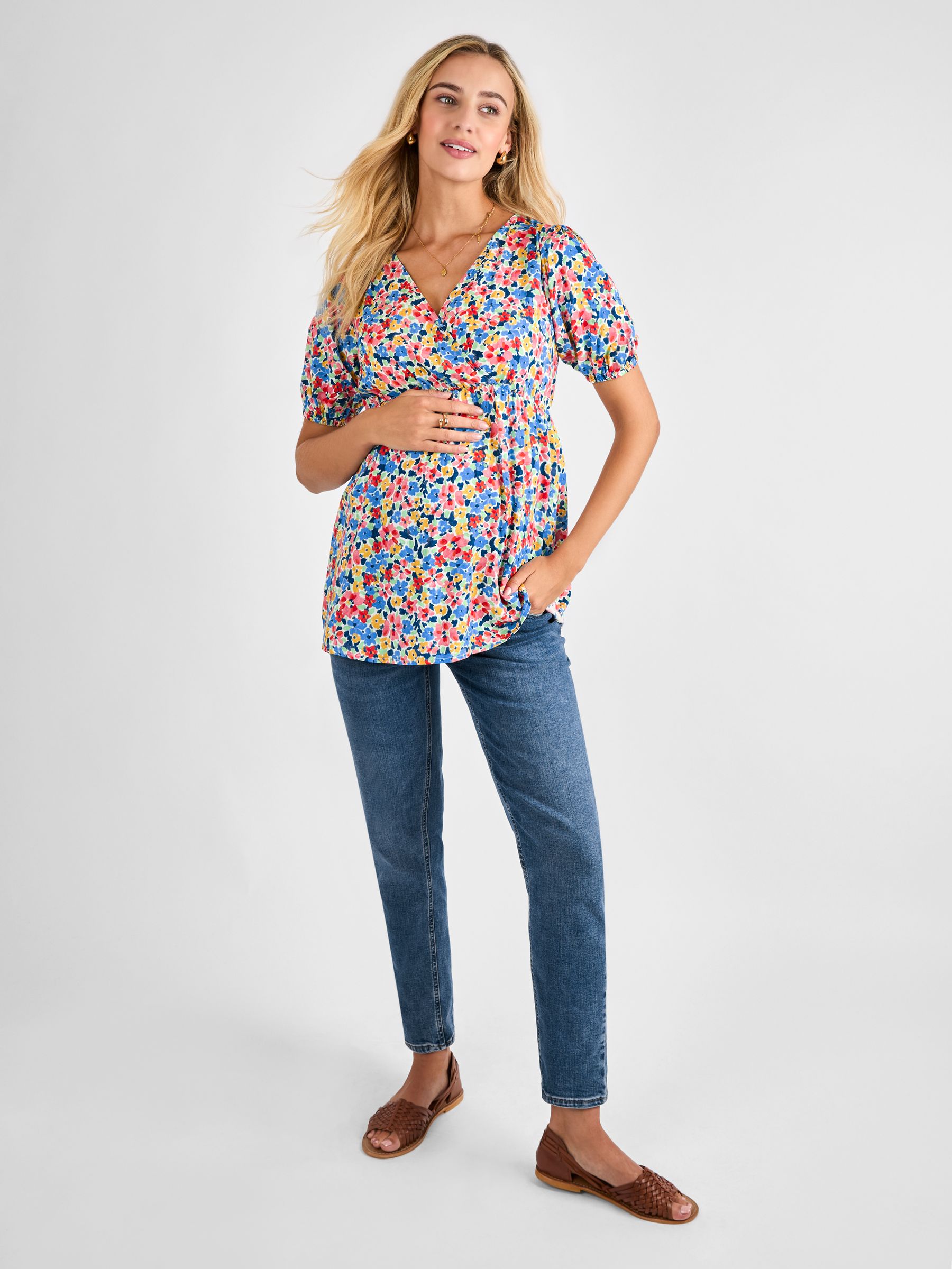 Multi Floral V-Neck Maternity Blouse - Image 4 of 5