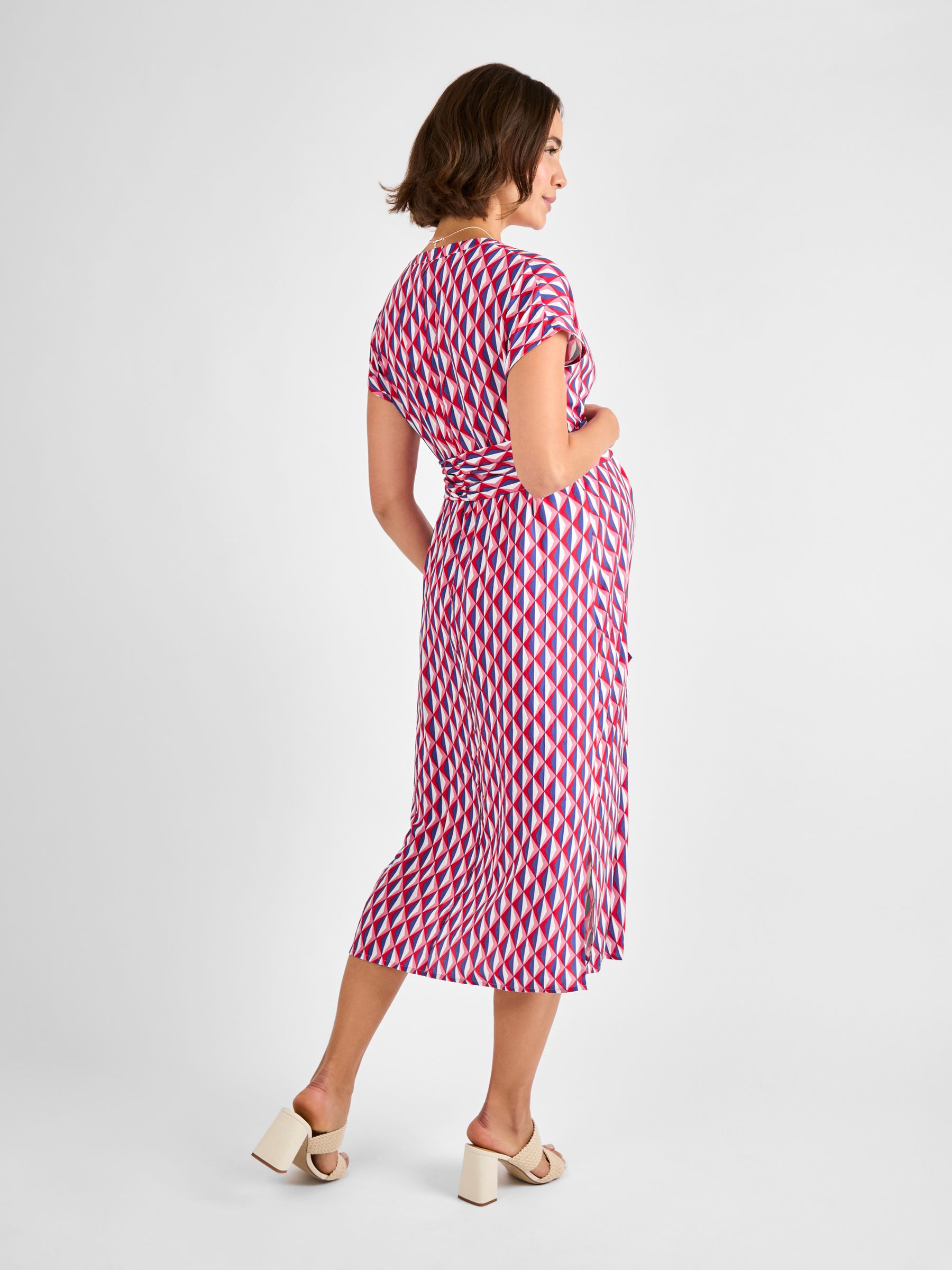 Cream Button Through Maternity Midi Dress With Tie - Image 2 of 4