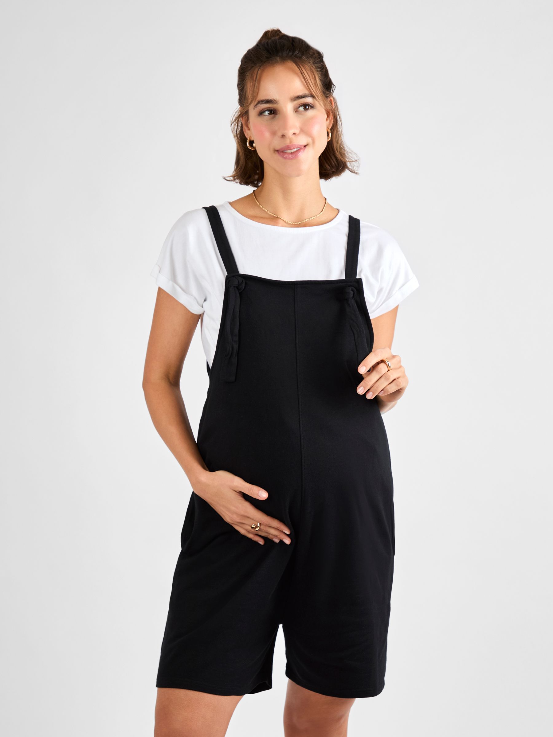 Black Jersey Maternity Short Dungarees - Image 3 of 4