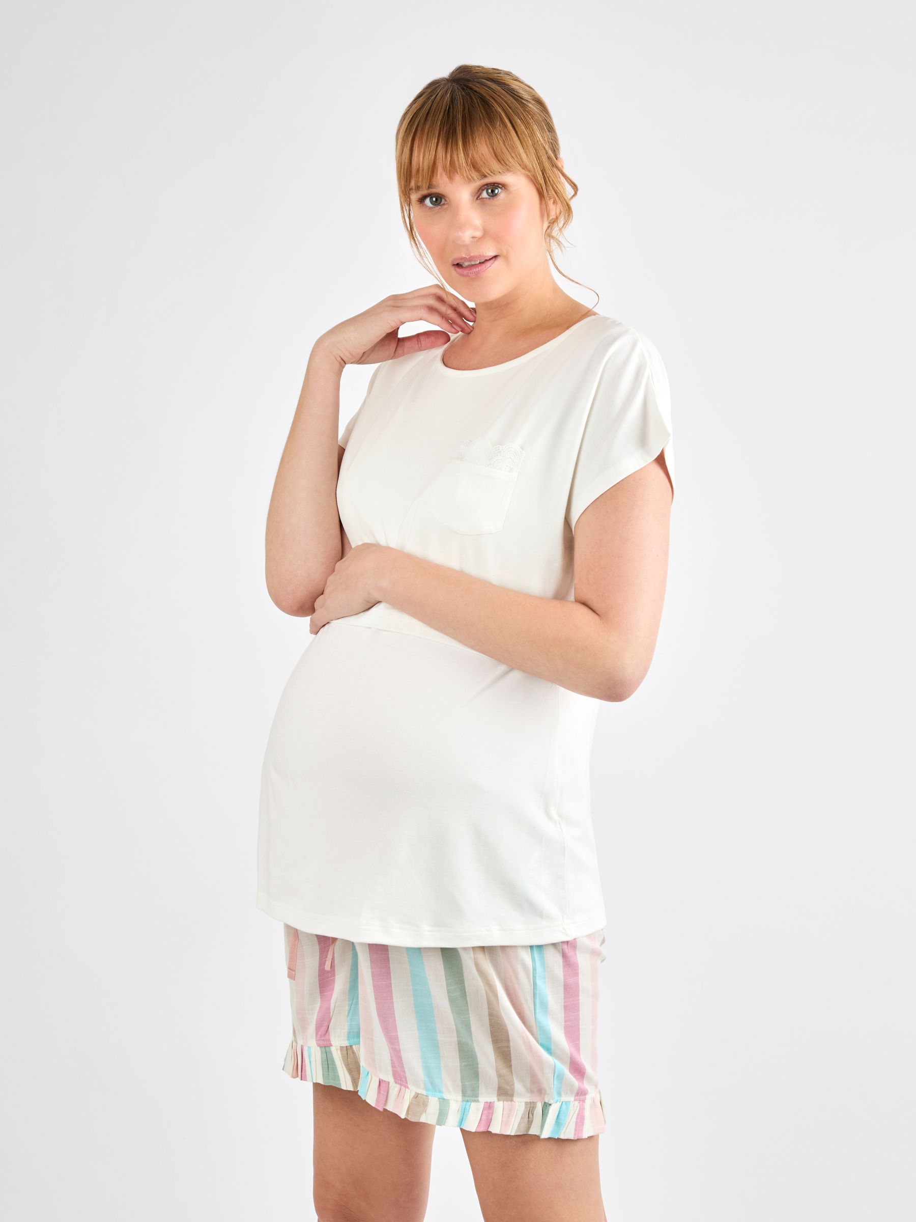 Pink Maternity Stripe and Nursing Short Pyjamas Set - Image 3 of 5
