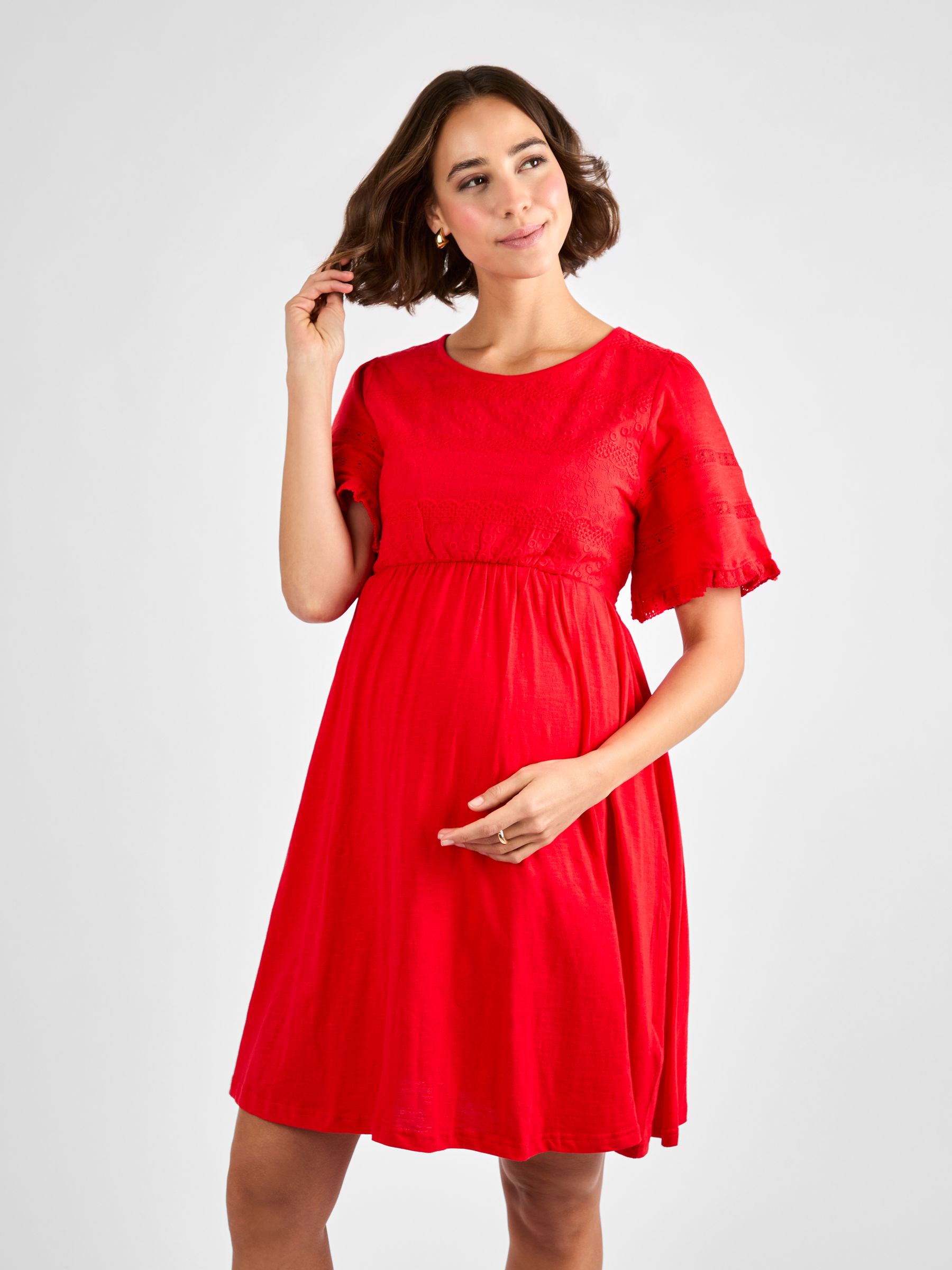 Red Broderie Maternity Mini Dress - Image 1 of 4