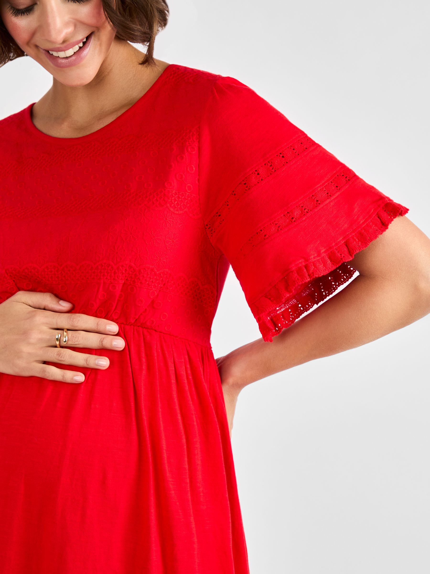 Red Broderie Maternity Mini Dress - Image 4 of 4