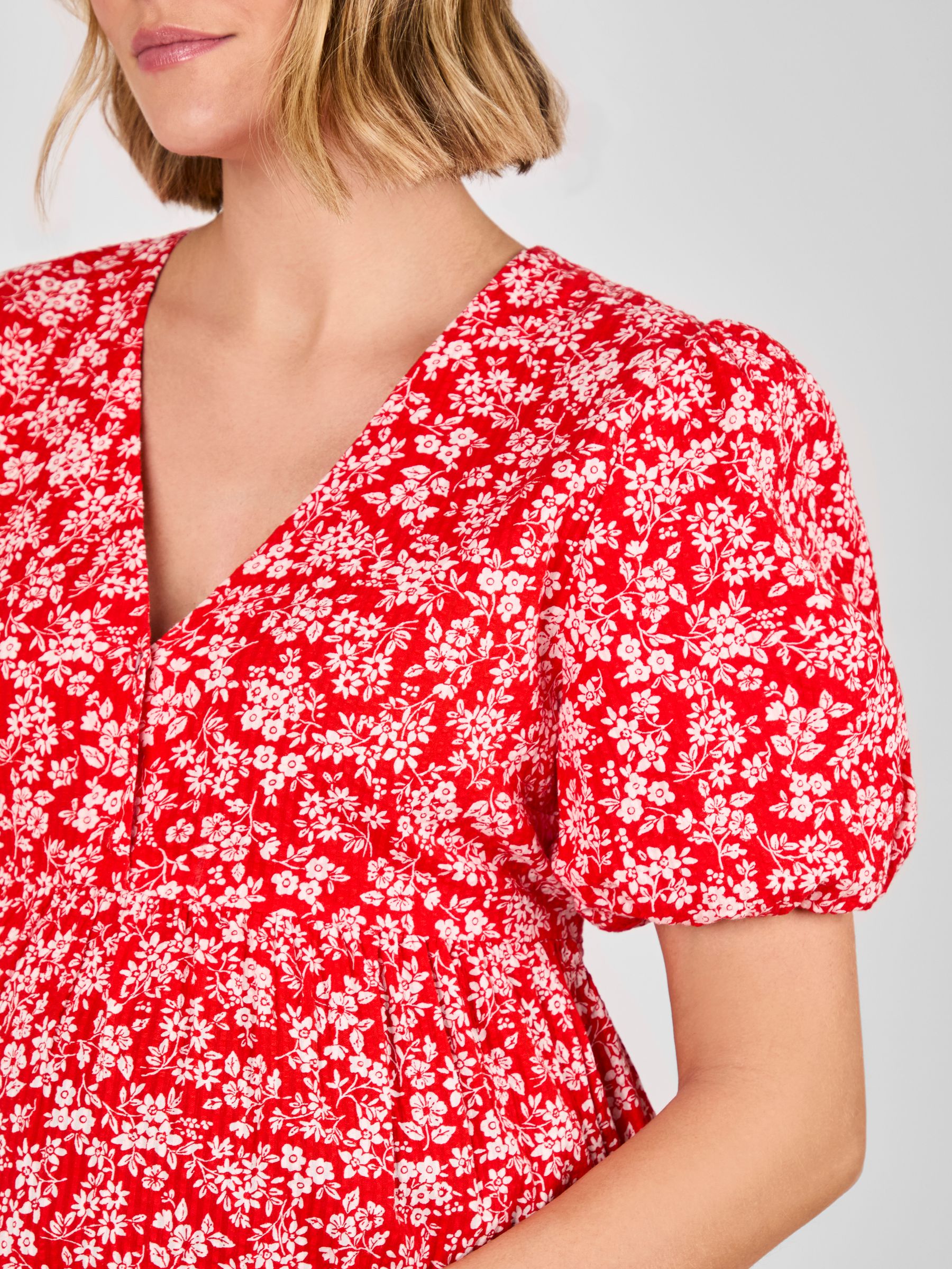 Red Maternity Short Sleeve Seersucker 100% Cotton Blouse - Image 5 of 5