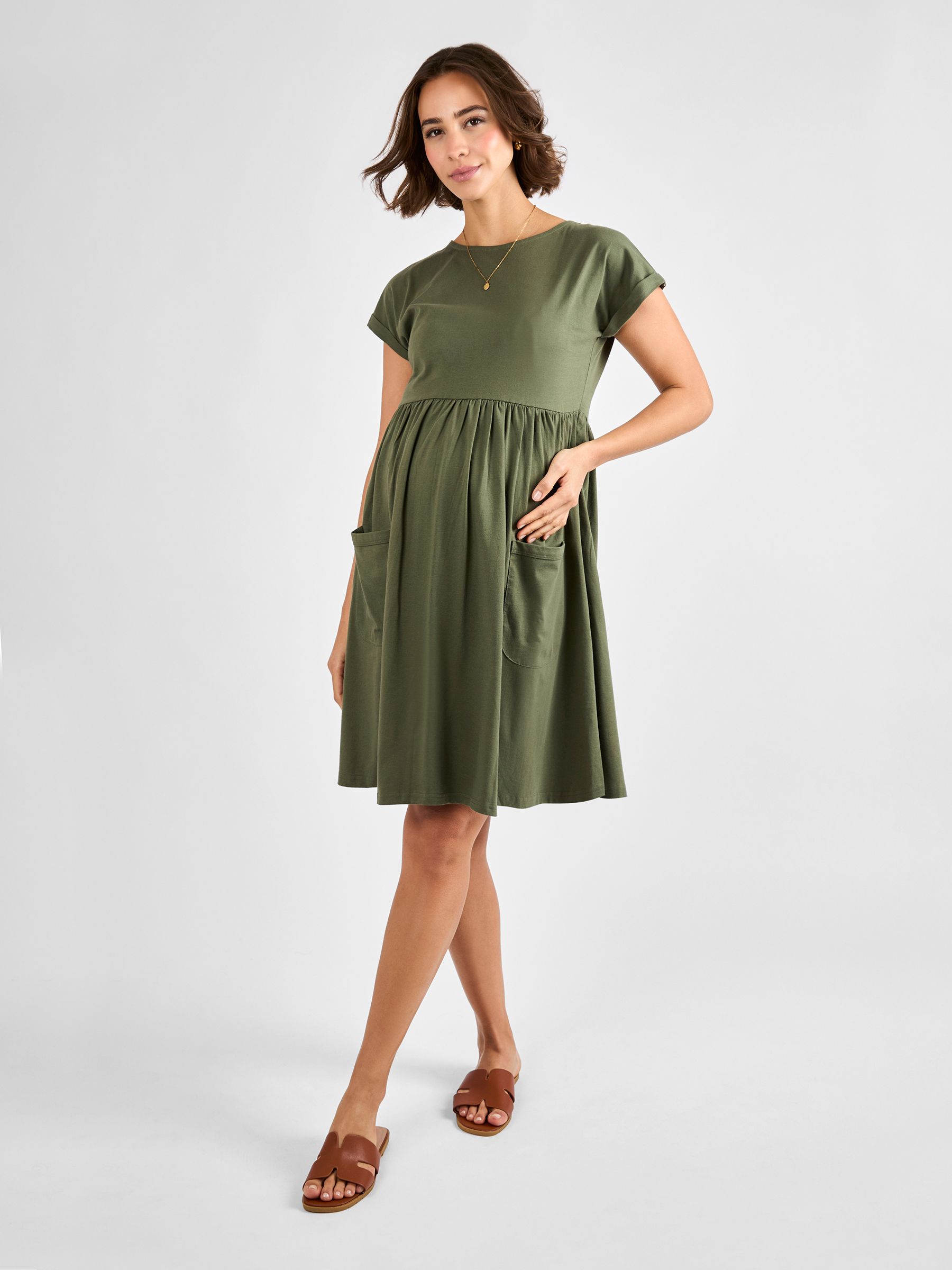Casual T Shirt Maternity Dress Khaki Pocket Maternity T-Shirt