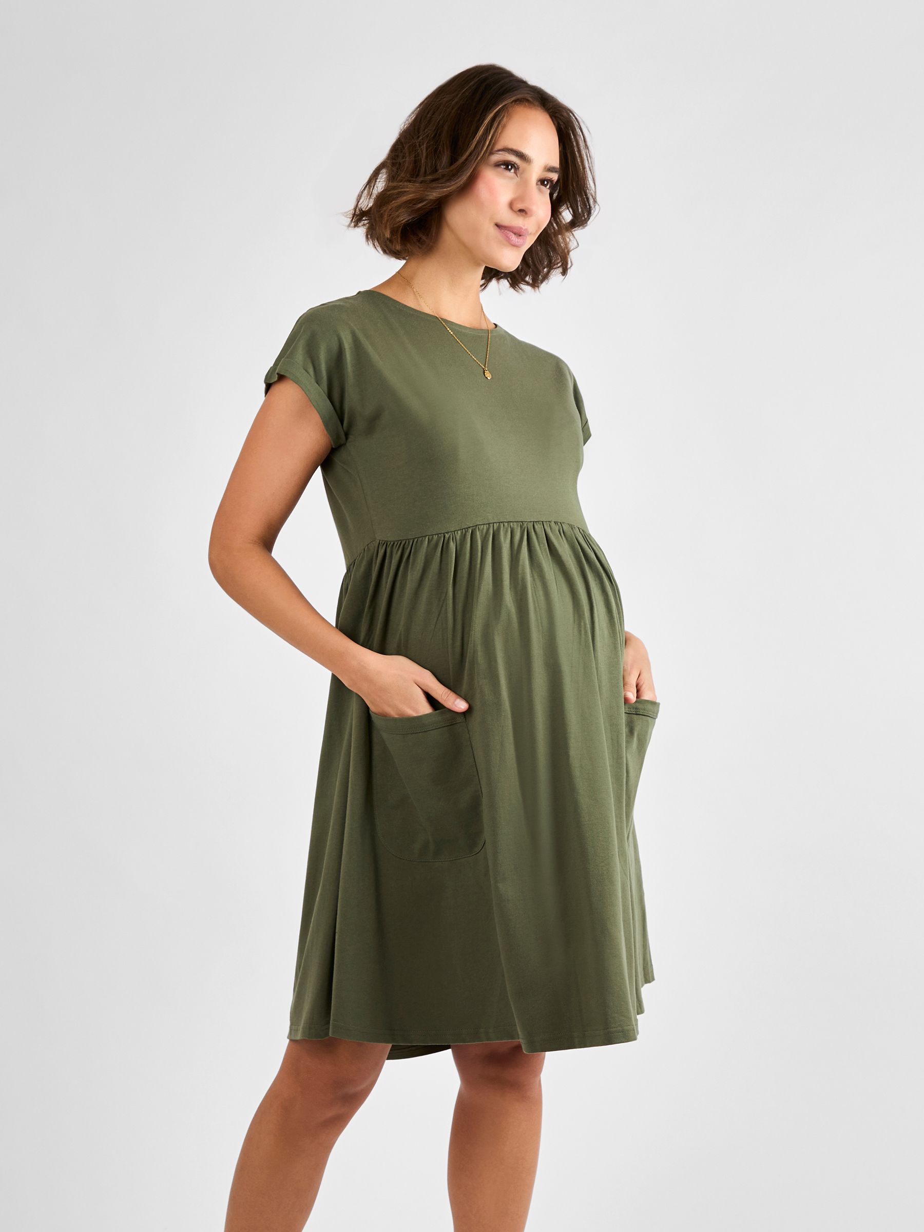 Khaki Pocket Maternity T-Shirt Dress - Image 3 of 4