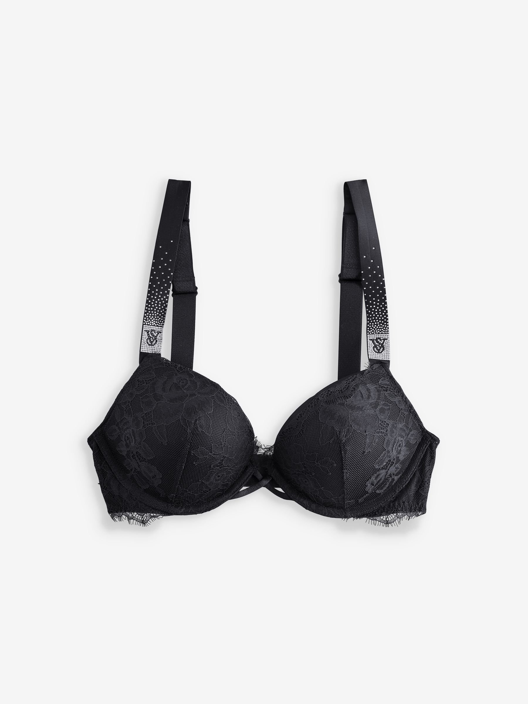 Black Add 2 Cups Push Up Lace Bombshell Scattered Shine Strap Bra - Image 1 of 3
