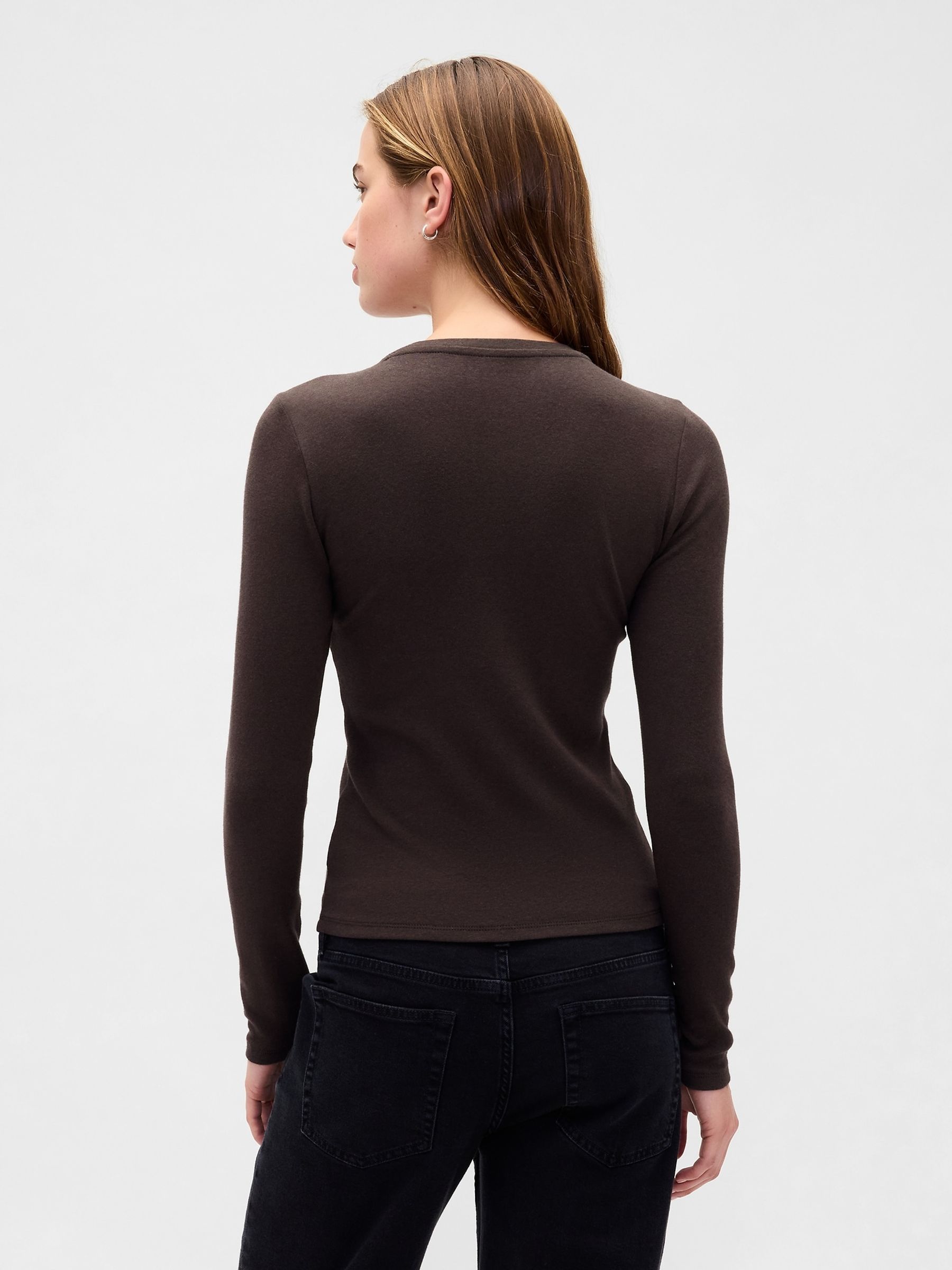 Brown Modern Crew Neck Long Sleeve T-Shirt - Image 2 of 3