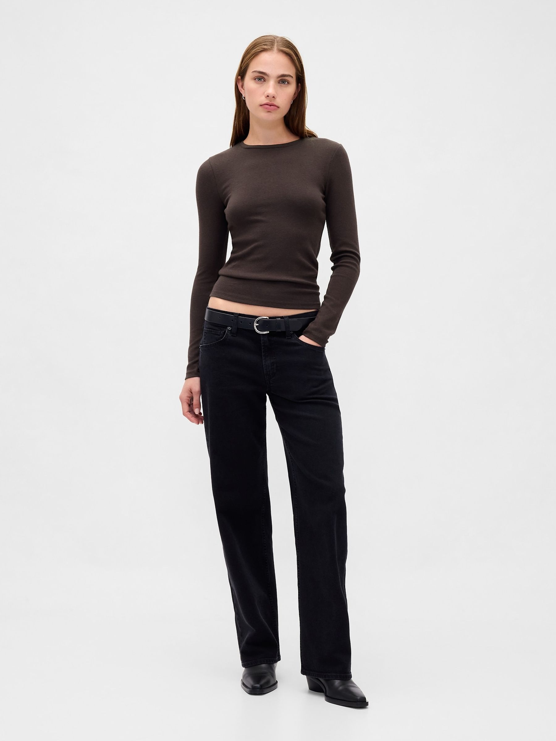 Brown Modern Crew Neck Long Sleeve T-Shirt - Image 3 of 3 Brown Modern Crew Neck Long Sleeve T-Shirt - Image 3 of 3