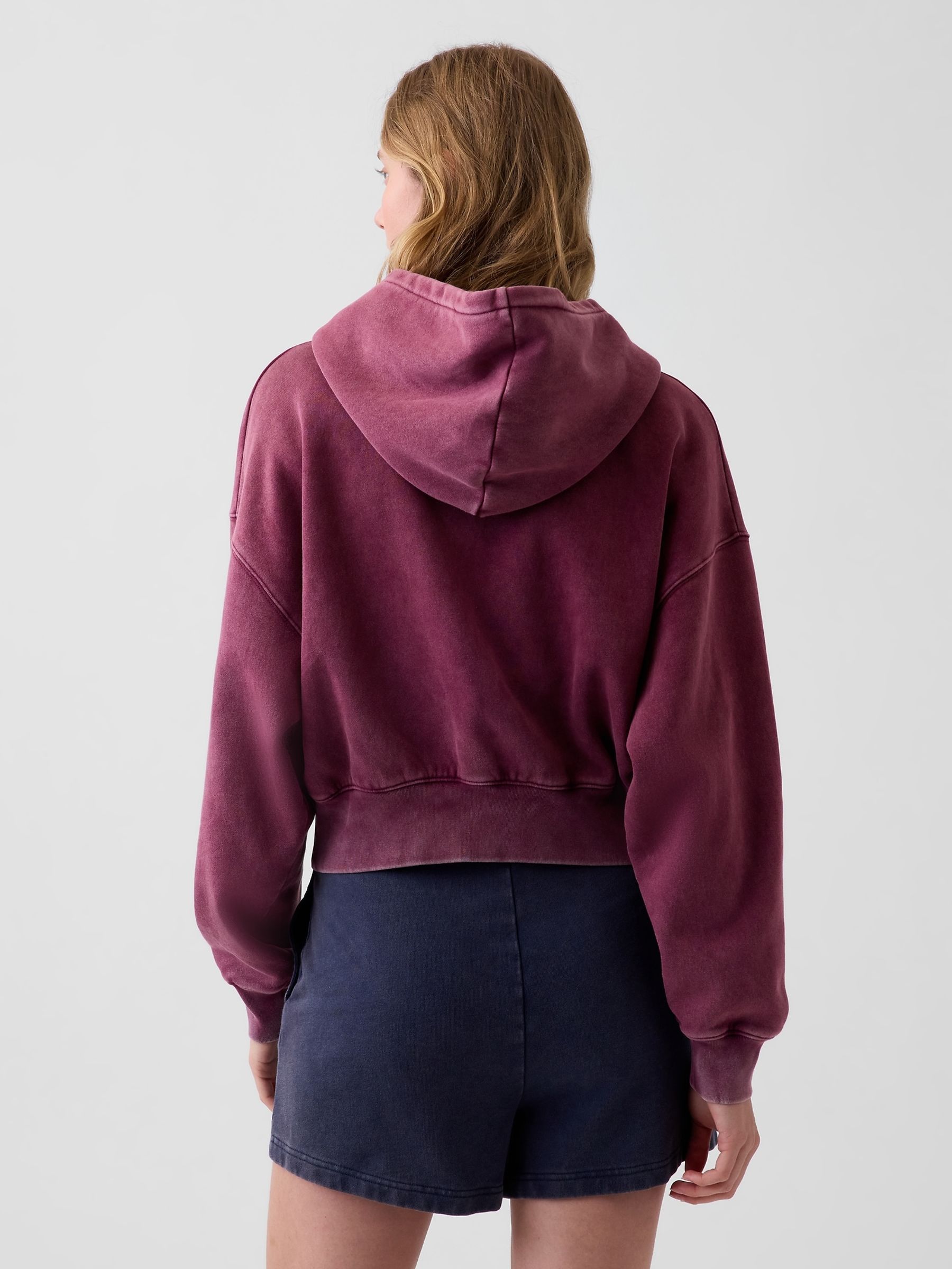 Burgundy Vintage Soft Oversized Logo Zip-Up Hoodie - Image 2 of 4