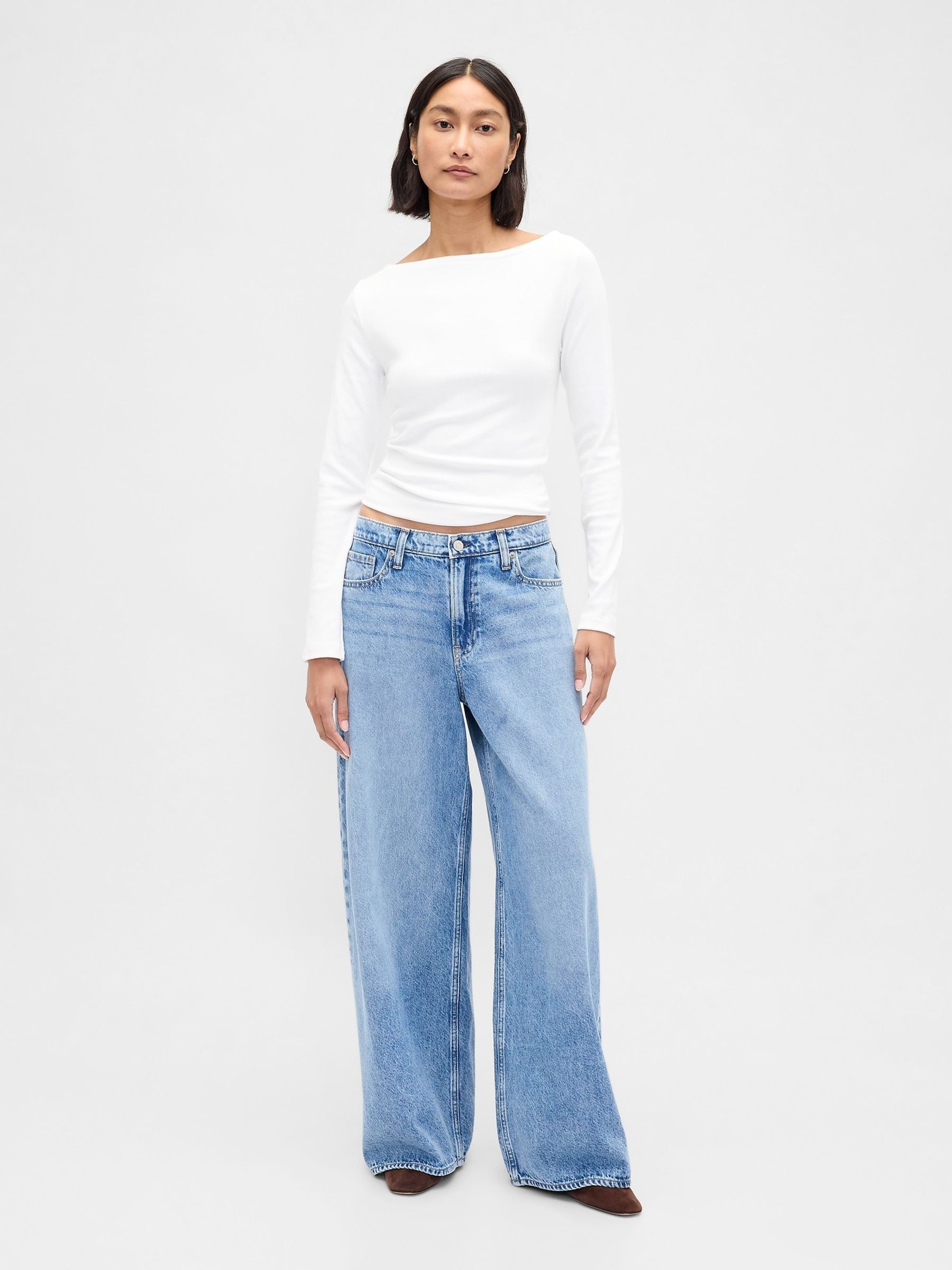 White Modern Boatneck Long Sleeve T-Shirt - Image 2 of 4
