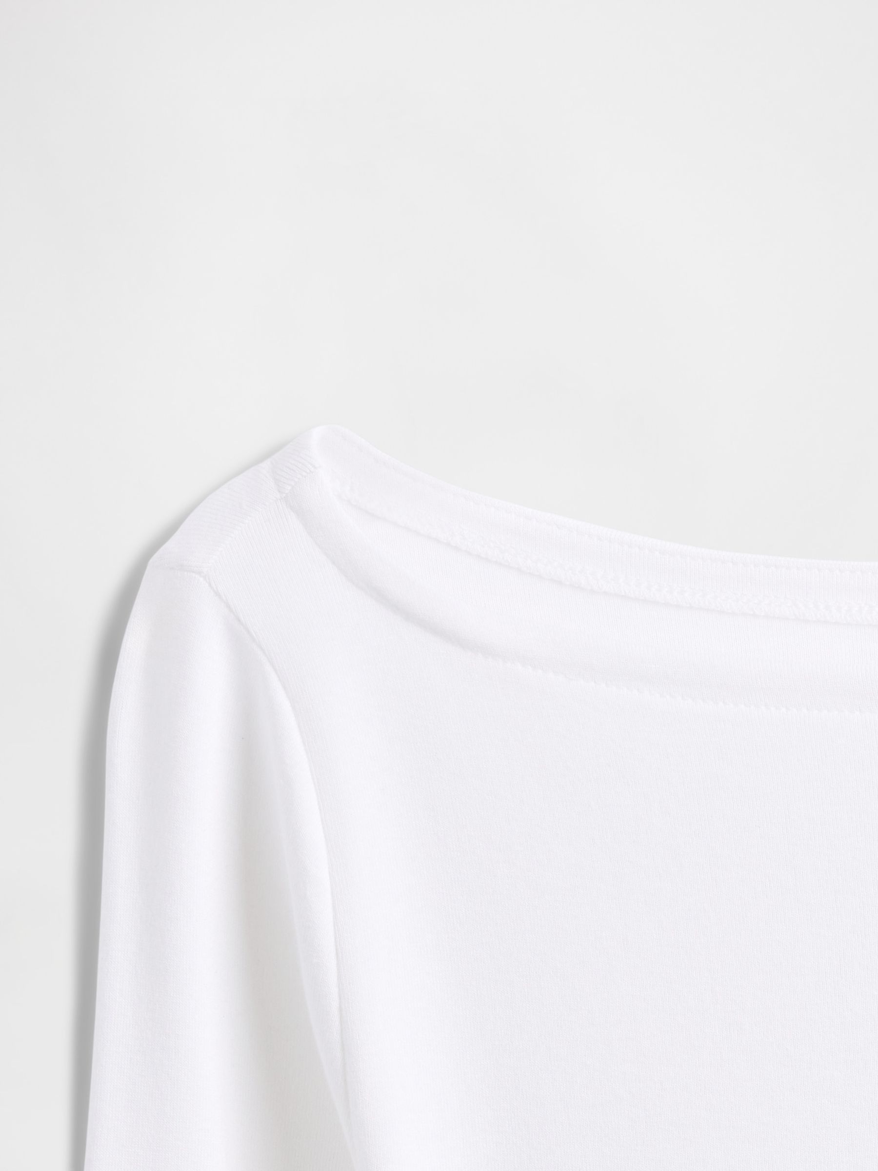 White Modern Boatneck Long Sleeve T-Shirt - Image 4 of 4