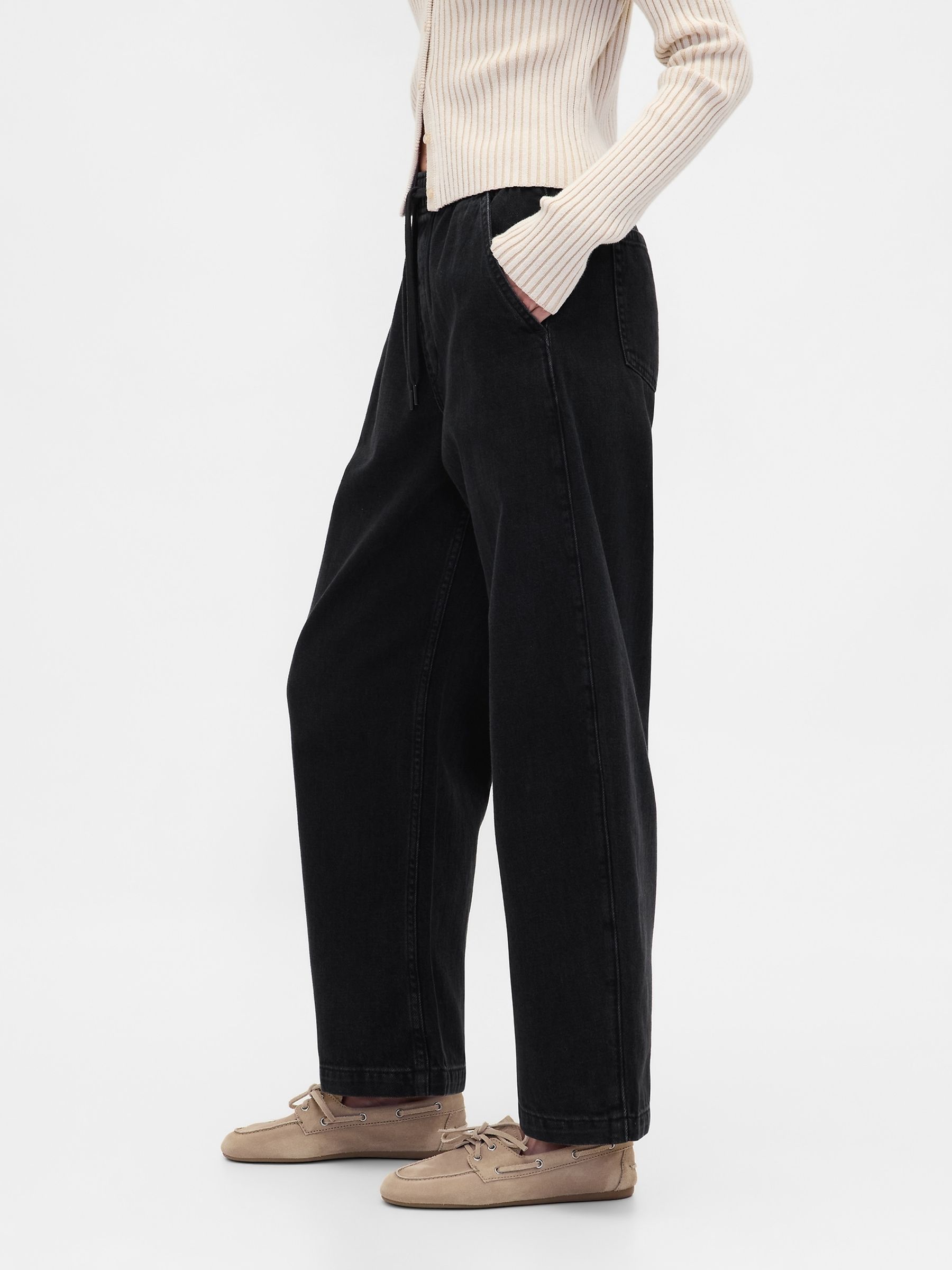 Black High Waisted Barrel Jeans - Image 3 of 6