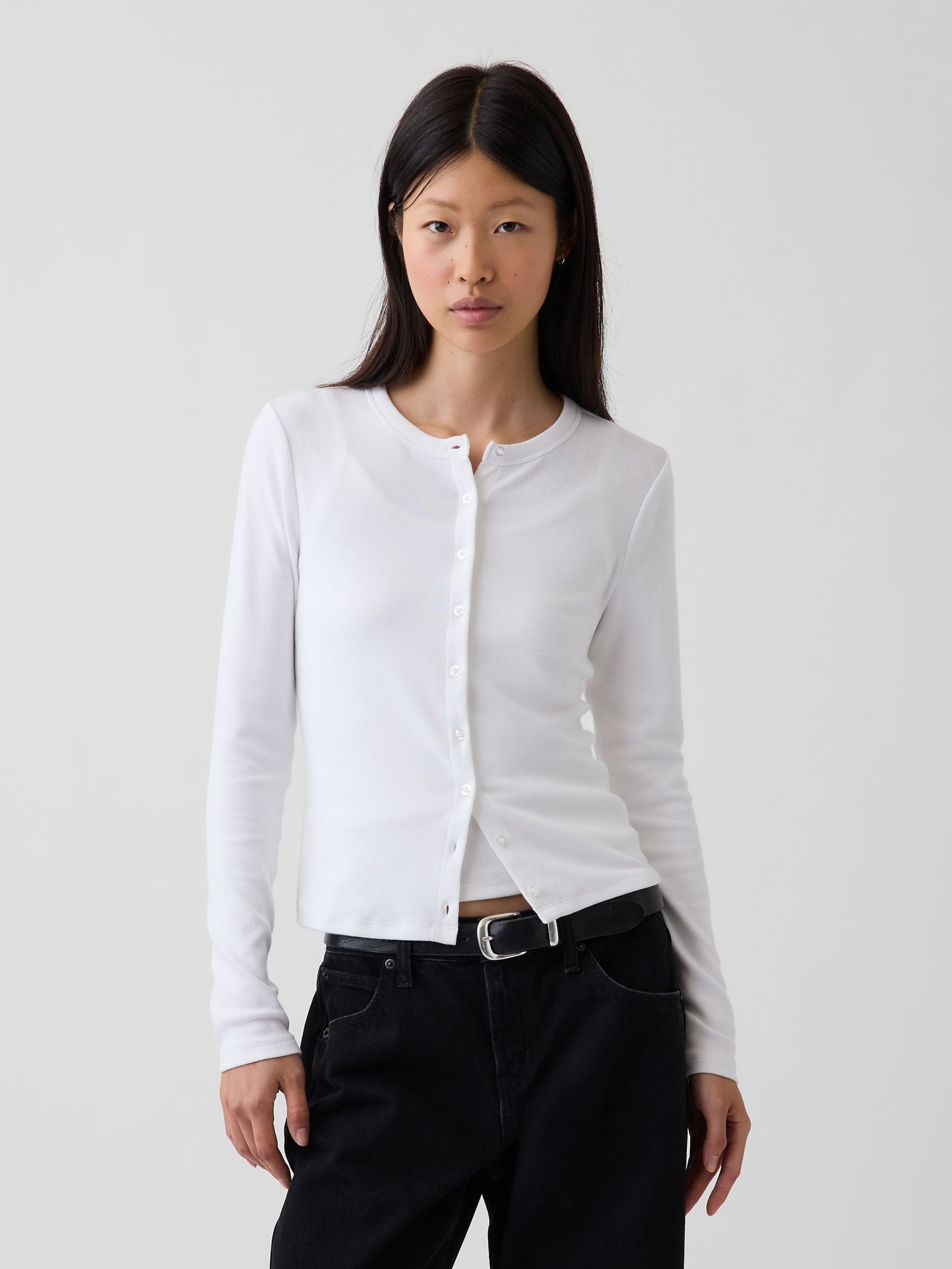 White Modern Crew Neck Cardigan - Image 1 of 4 White Modern Crew Neck Cardigan - Image 1 of 4