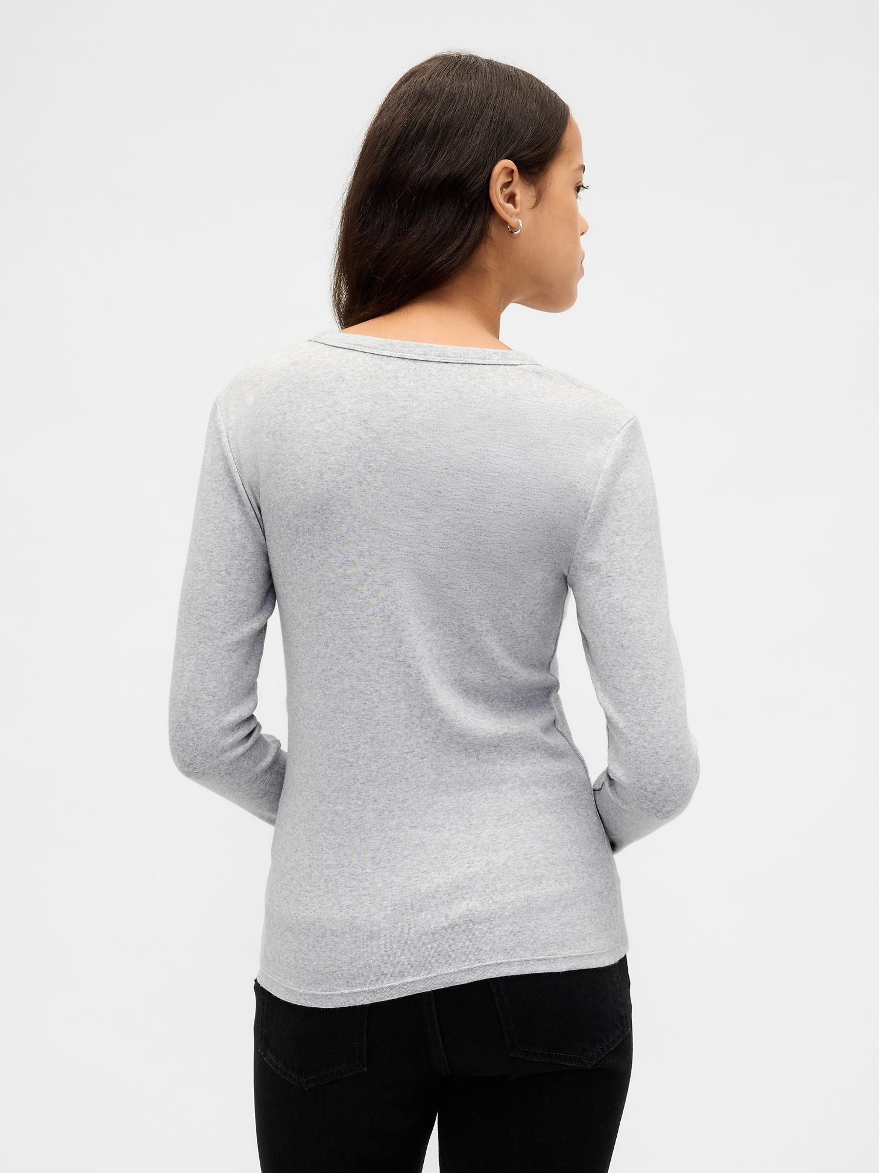 Grey Modern Crew Neck Long Sleeve T-Shirt - Image 2 of 4