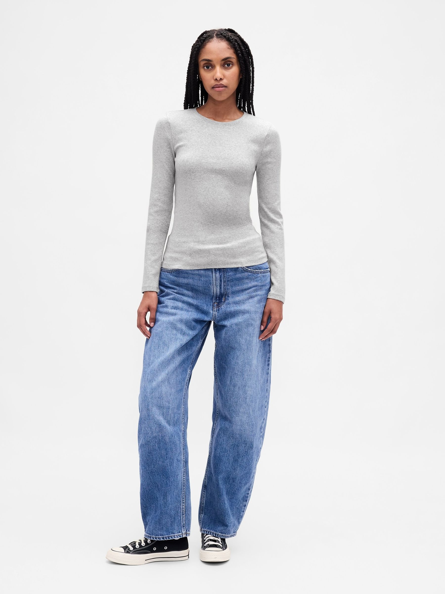 Grey Modern Crew Neck Long Sleeve T-Shirt - Image 3 of 4
