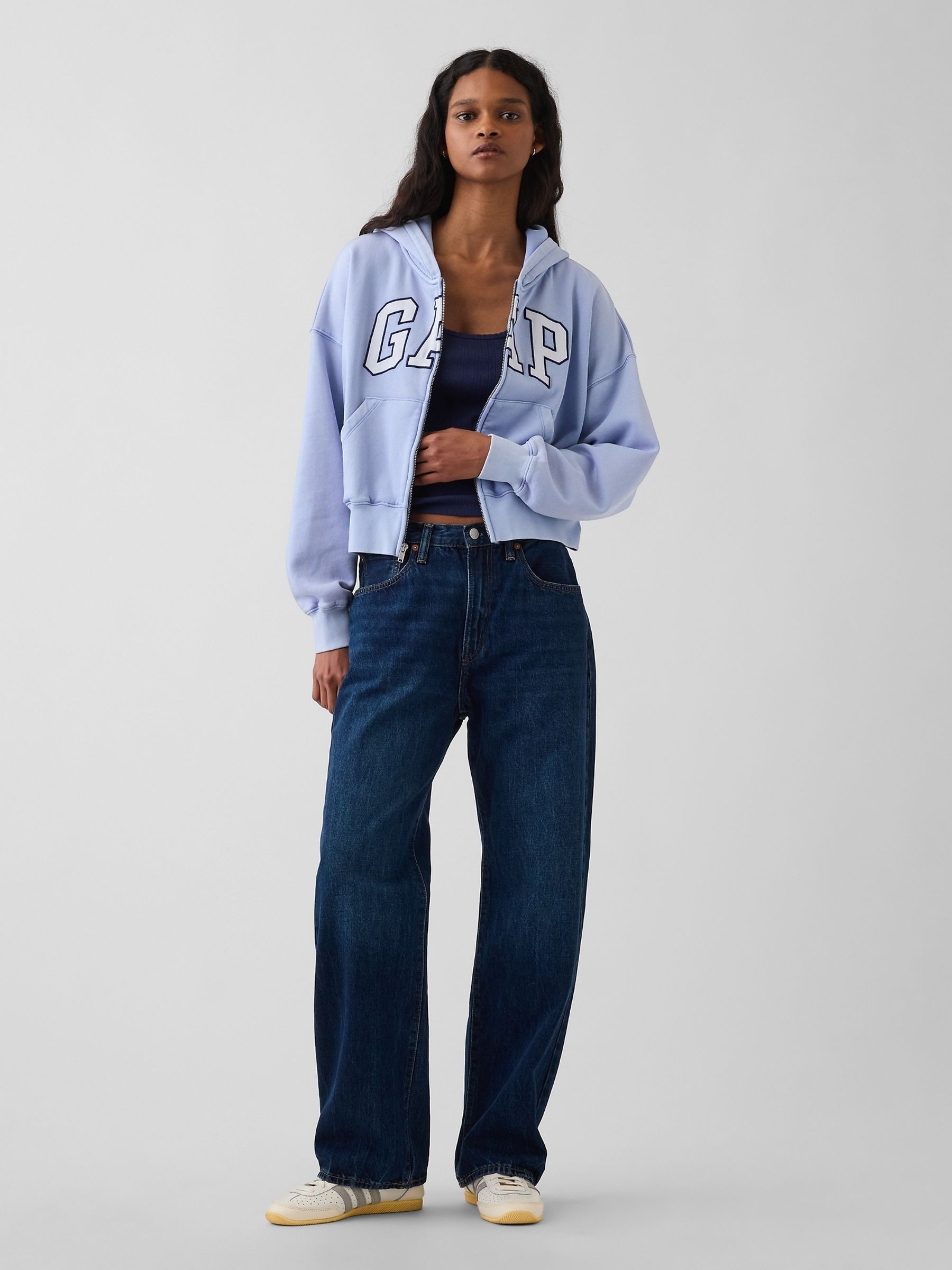 Light Blue Vintage Soft Oversized Logo Zip-Up Hoodie - Image 3 of 4