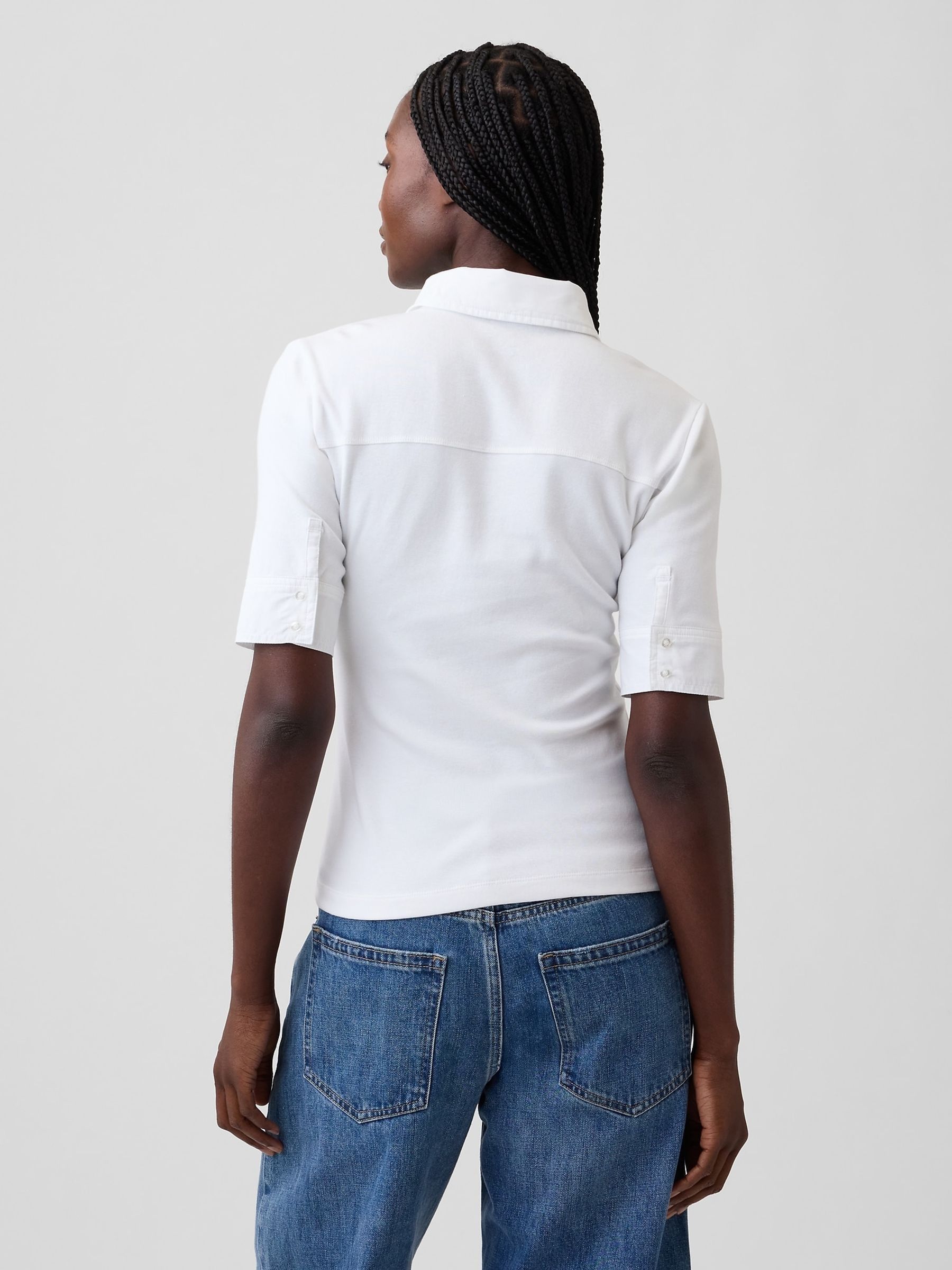 White Modern Elbow-Sleeve Utility T-Shirt - Image 2 of 4