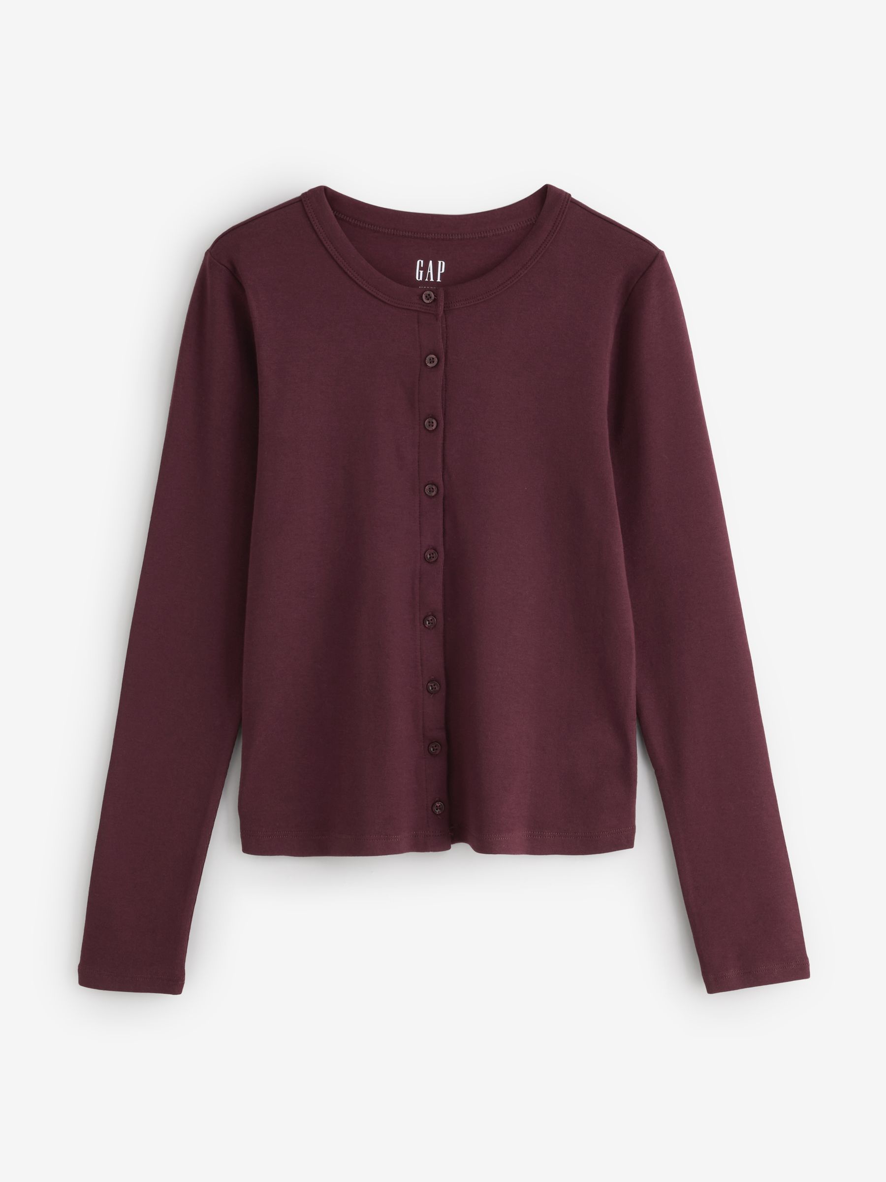 Burgundy Modern Crew Neck Cardigan - Image 1 of 4