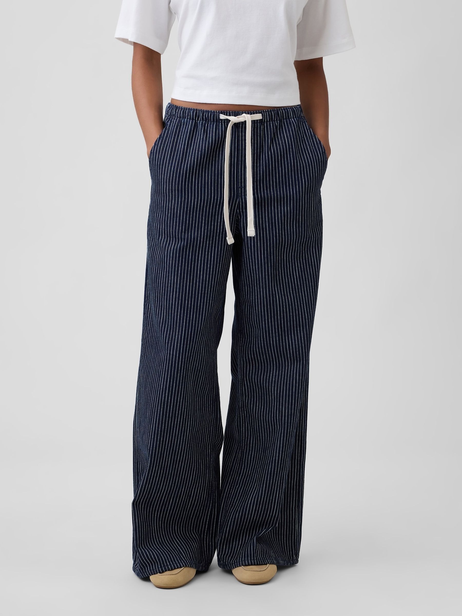 Blue Mid Rise Super Light Pull On Wide-Leg Jeans - Image 1 of 4