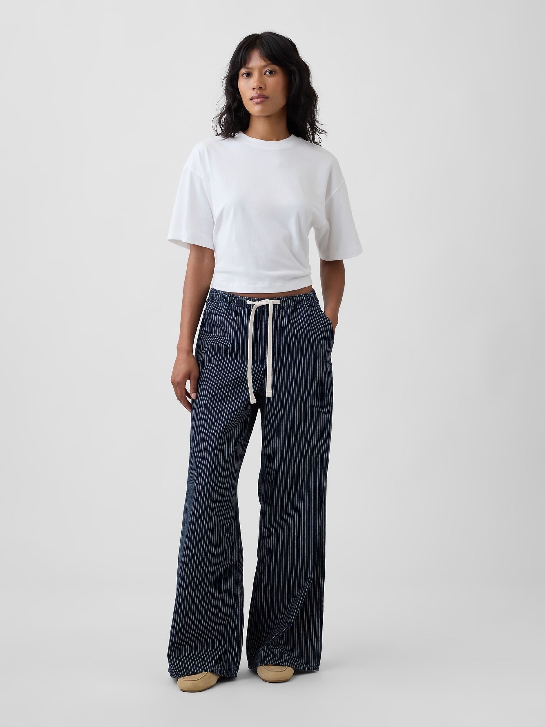 Blue Mid Rise Super Light Pull On Wide-Leg Jeans - Image 3 of 4