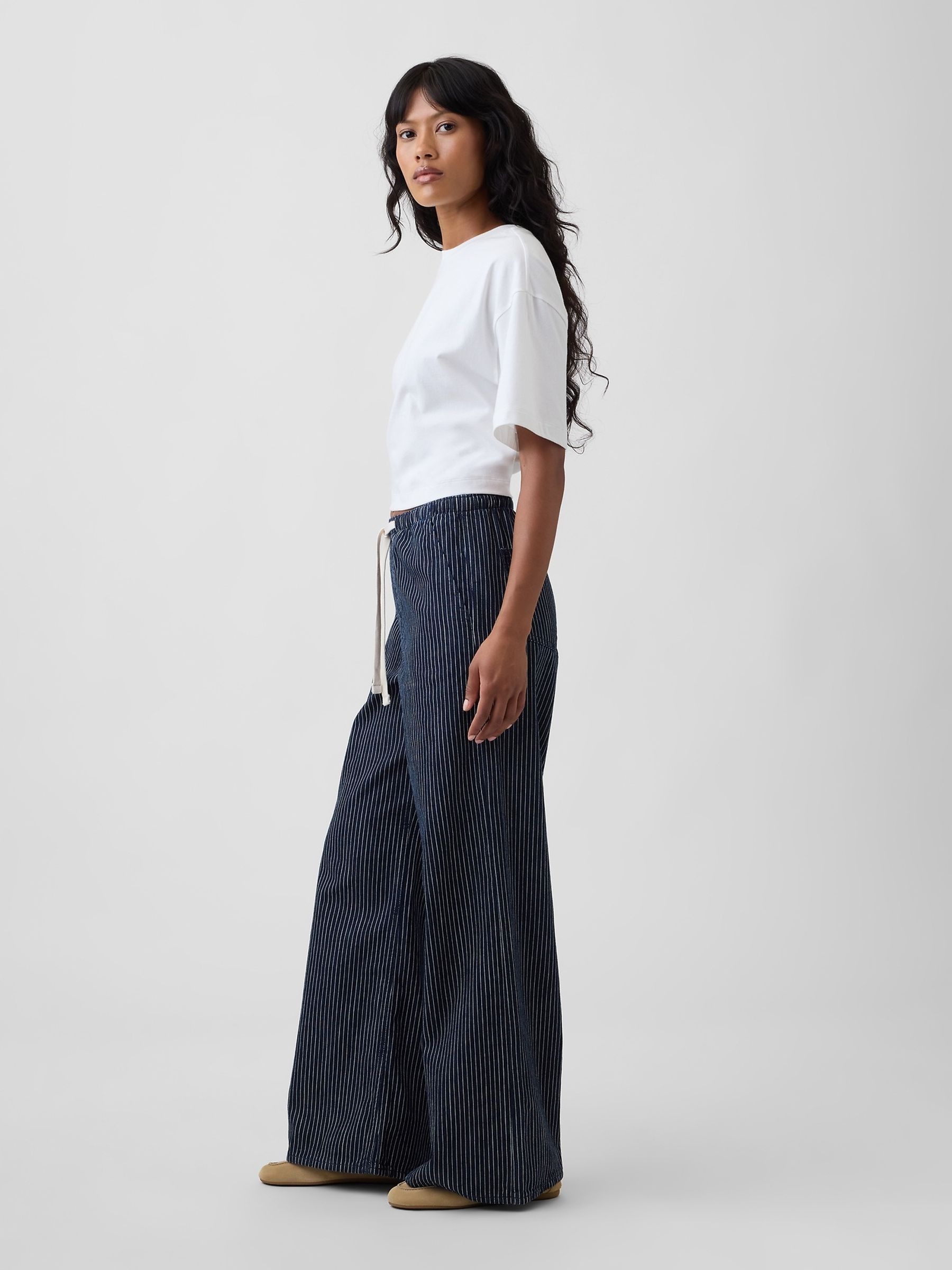 Blue Mid Rise Super Light Pull On Wide-Leg Jeans - Image 4 of 4