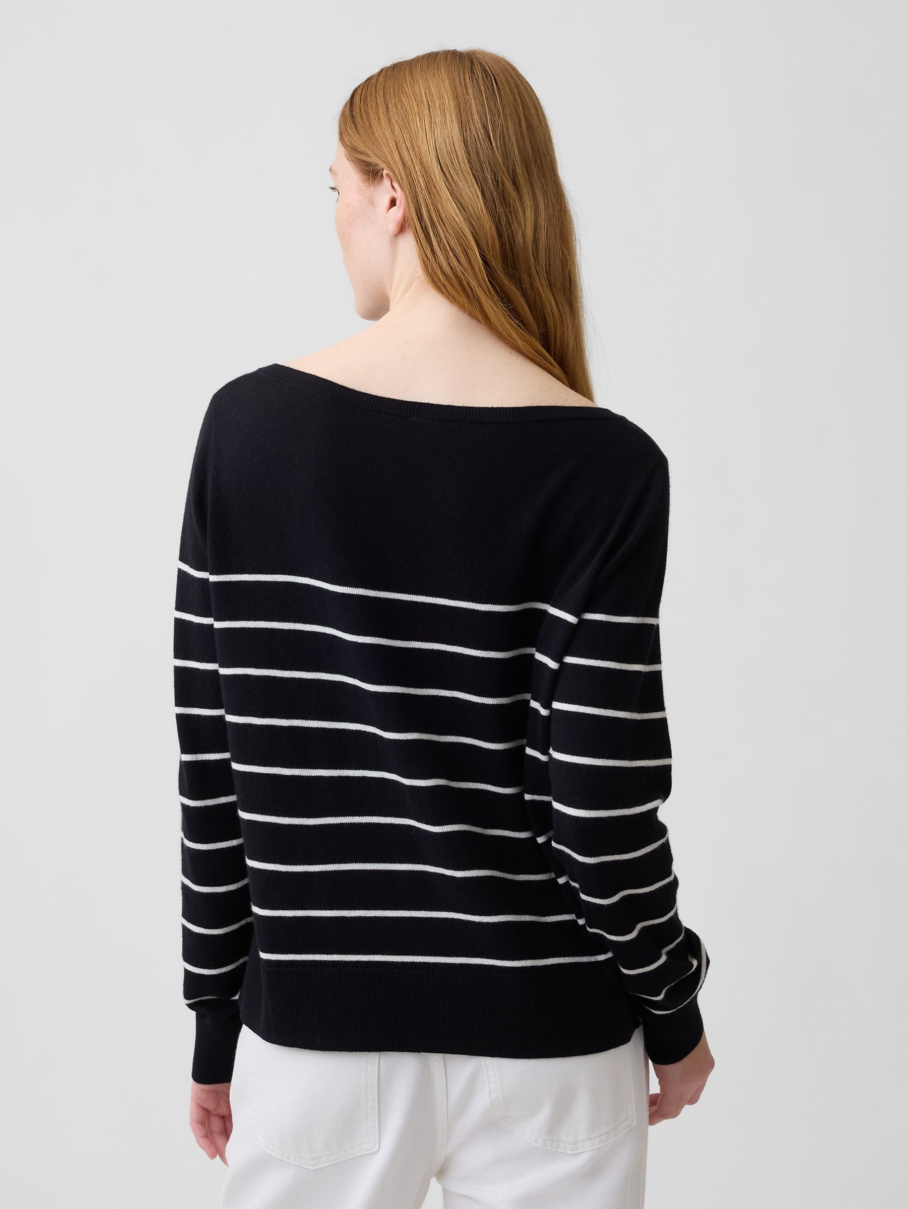 Black Stripe Relaxed Jersey Boatneck Jumper - Image 2 of 5