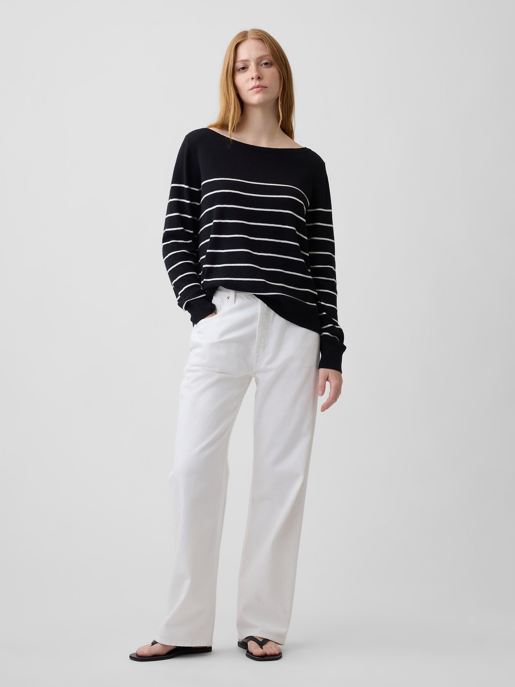 Black Stripe Relaxed Jersey Boatneck Jumper - Image 3 of 5