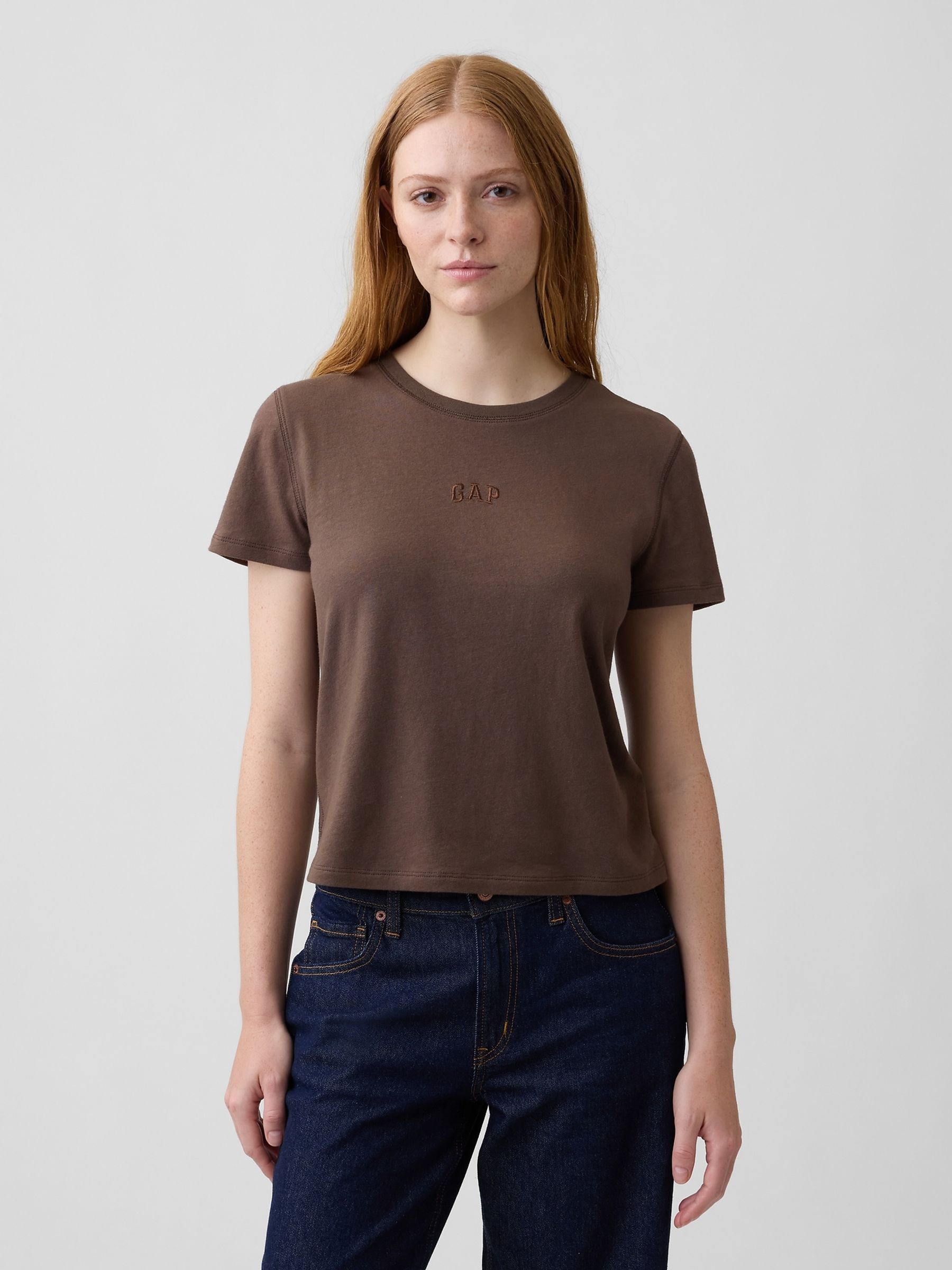 Brown Authentic Shrunken Logo T-Shirt - Image 1 of 4 Brown Authentic Shrunken Logo T-Shirt - Image 1 of 4