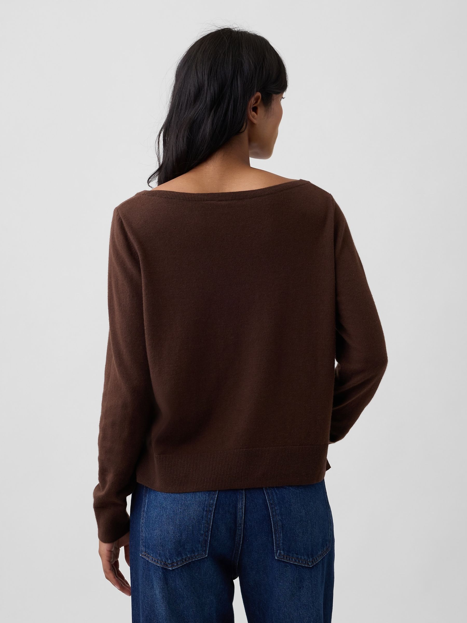 Chocolate Brown Relaxed Jersey Boatneck Jumper - Image 2 of 5