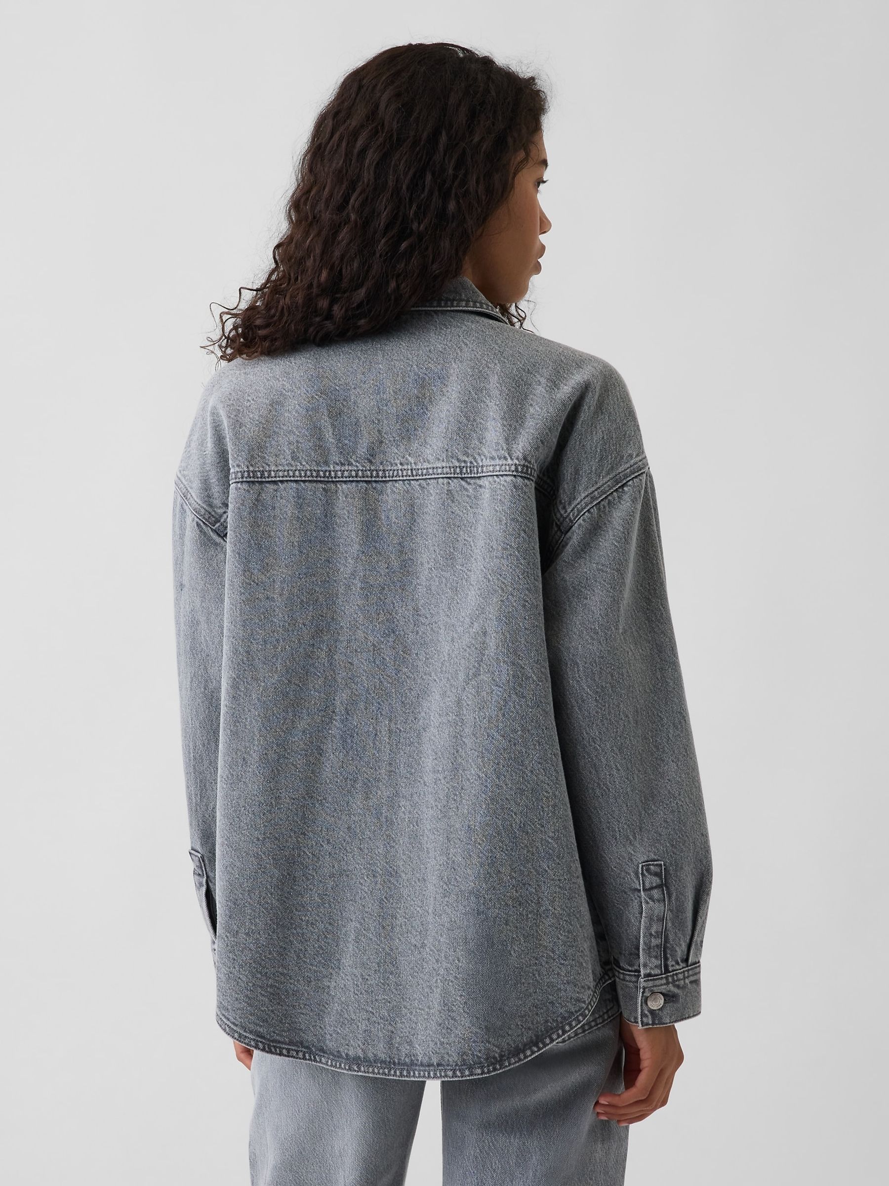 Grey Wash Denim Oversized Shirt Jacket - Image 2 of 4 Grey Wash Denim Oversized Shirt Jacket - Image 2 of 4