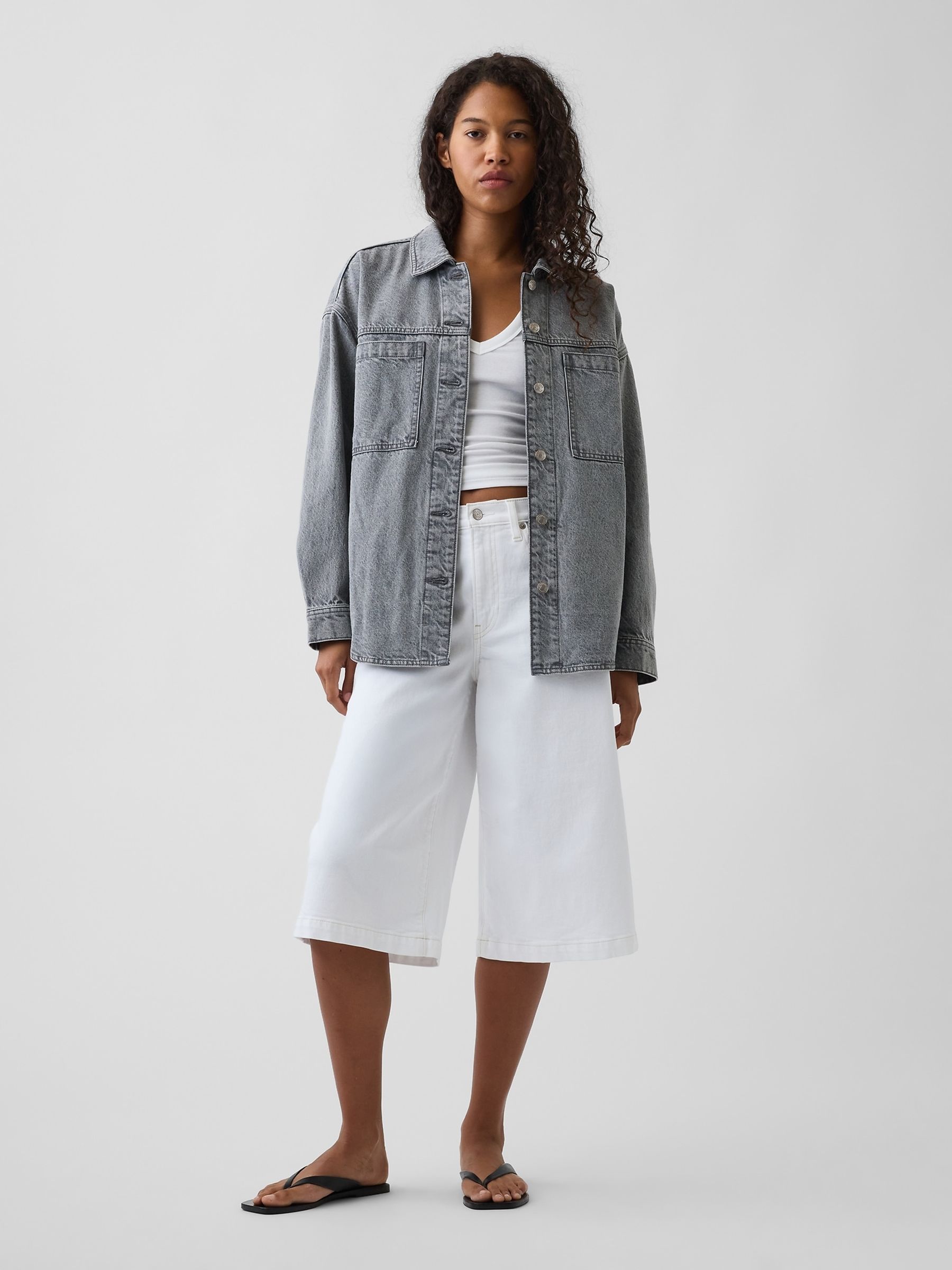 Grey Wash Denim Oversized Shirt Jacket - Image 3 of 4